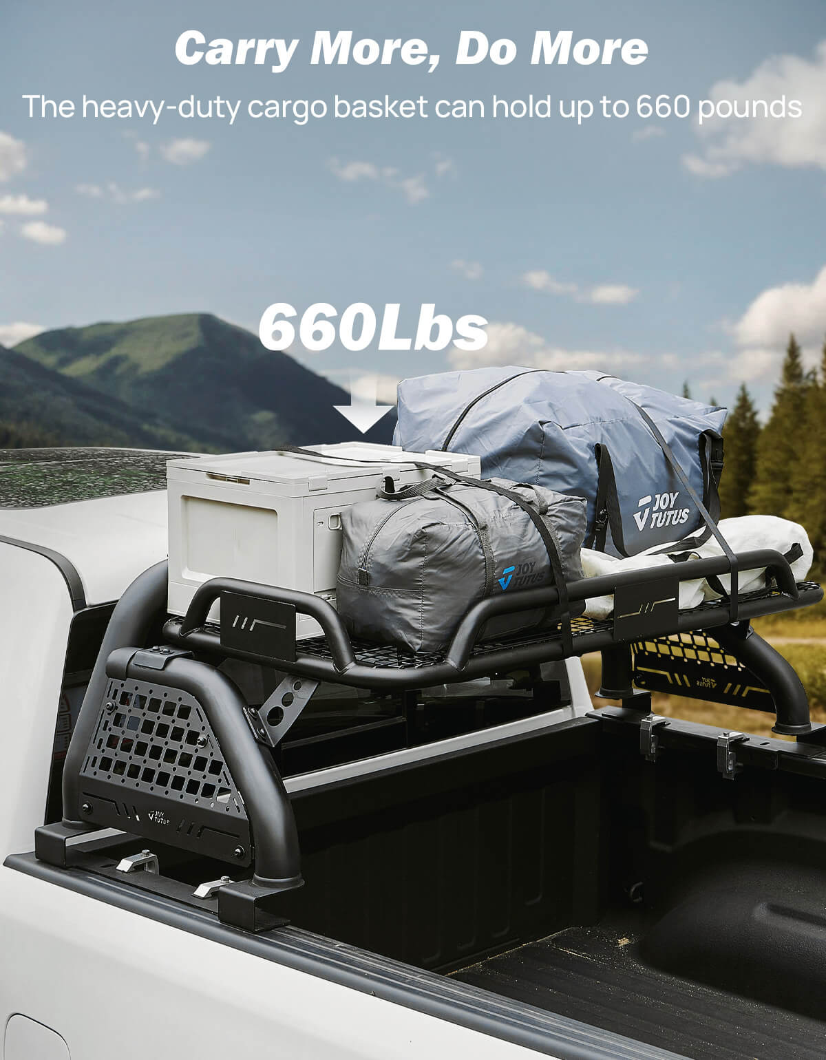 Roll Bar with Cargo Basket for Full-Size Trucks, Extendable Chase Rack