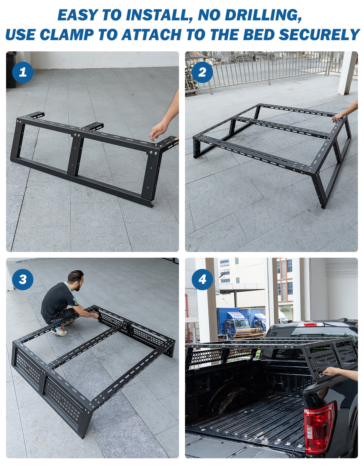 Full Size Truck Bed Rack for Overland & Rooftop Tent, Adjustable No-Drill Bed Rack