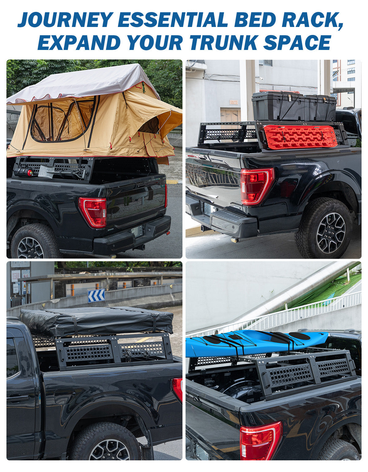 Full Size Truck Bed Rack for Overland & Rooftop Tent, Adjustable No-Drill Bed Rack