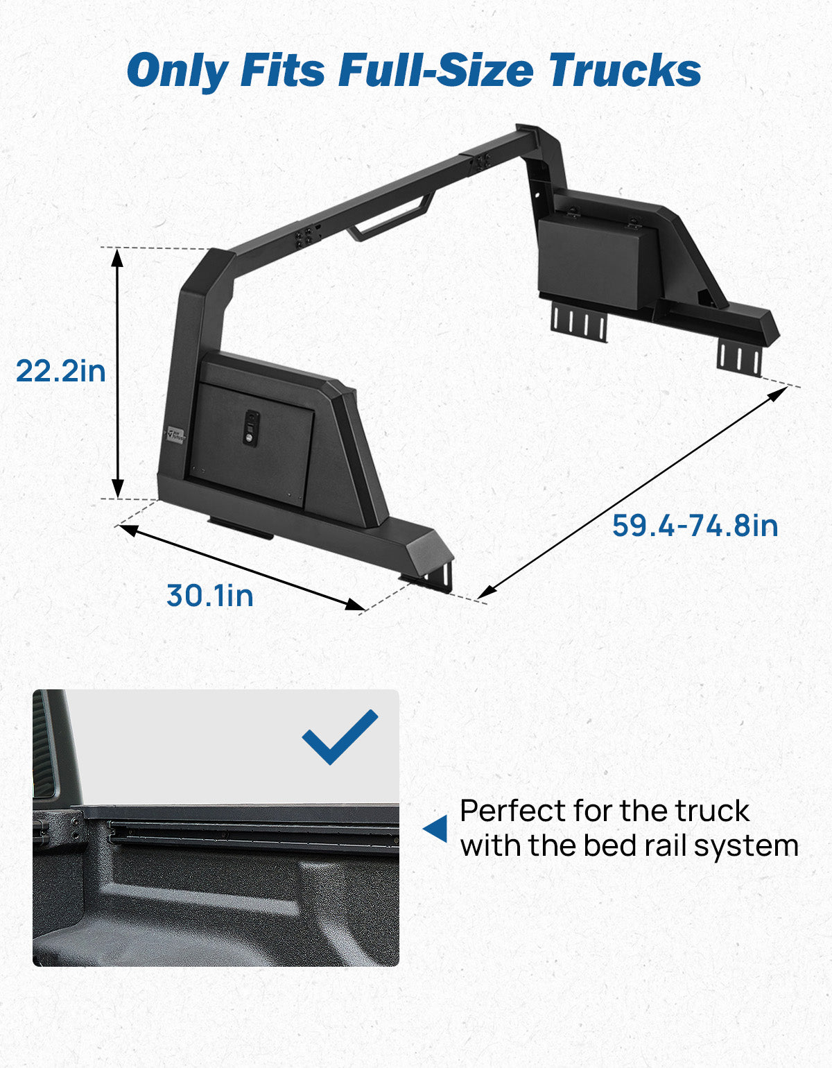 Roll Bar with Lockable Storage Boxes for Full-Size Trucks – Compatible with F150, Silverado, Ram & Tundra
