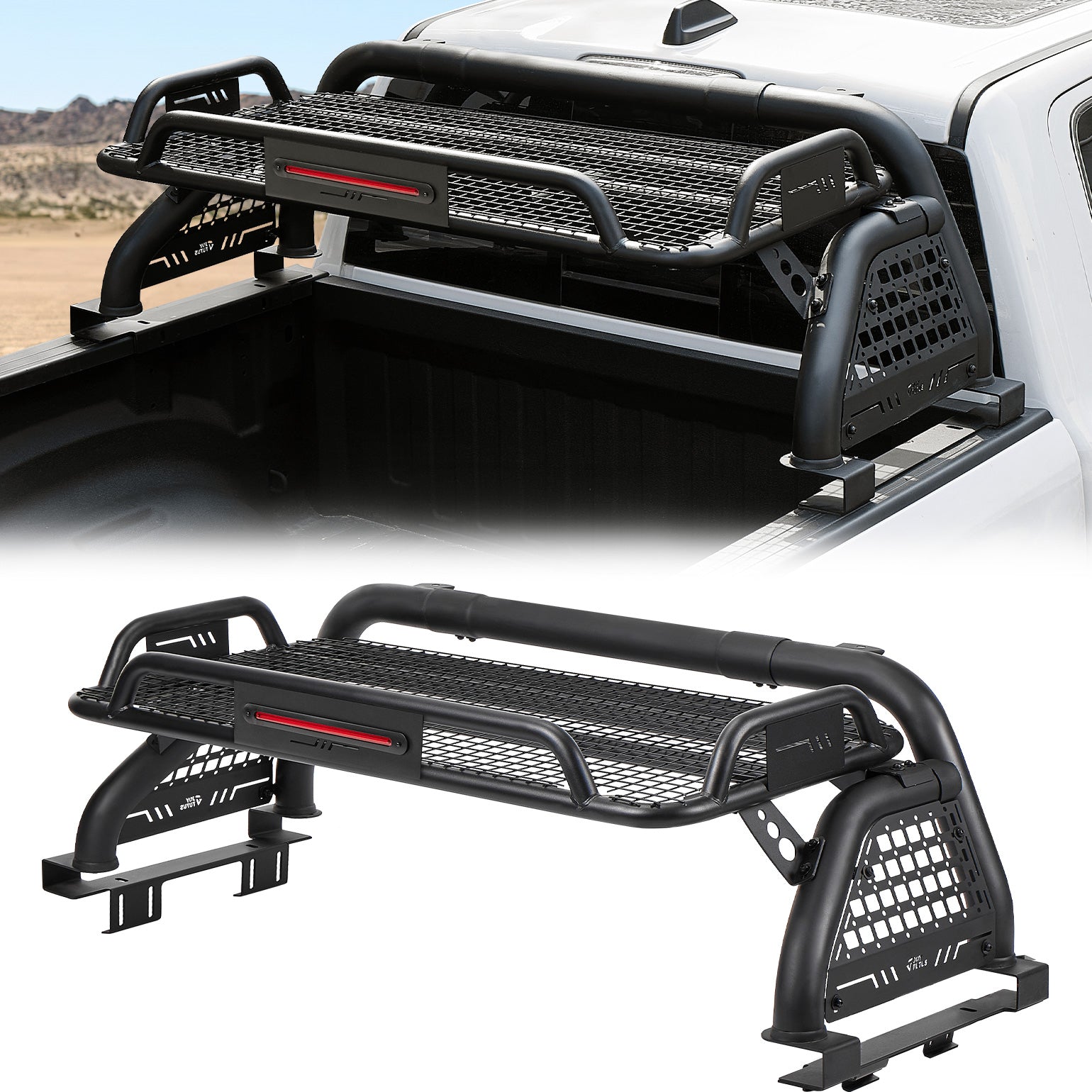 Full-Size Truck Roll Bar with Cargo Basket & Brake Light – Chase Rack