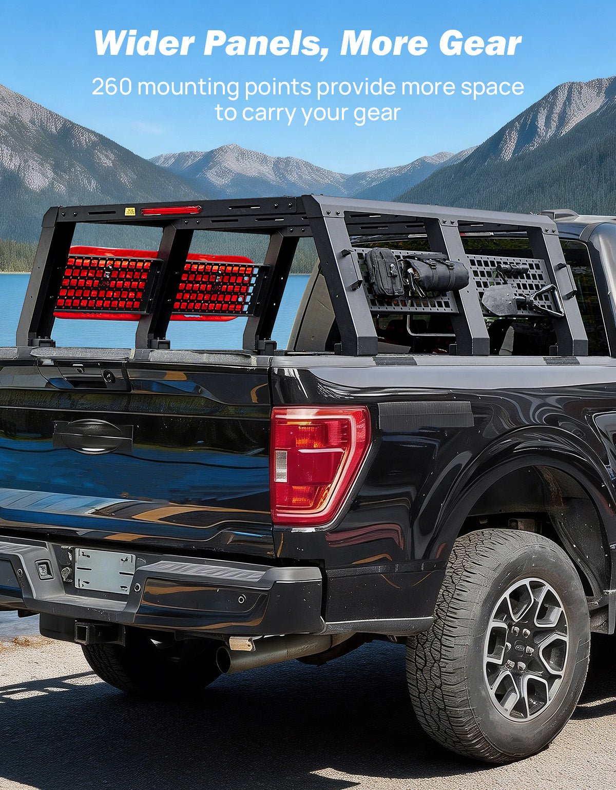18.8" Full-Size Overland Truck Bed Rack with LED Brake Light