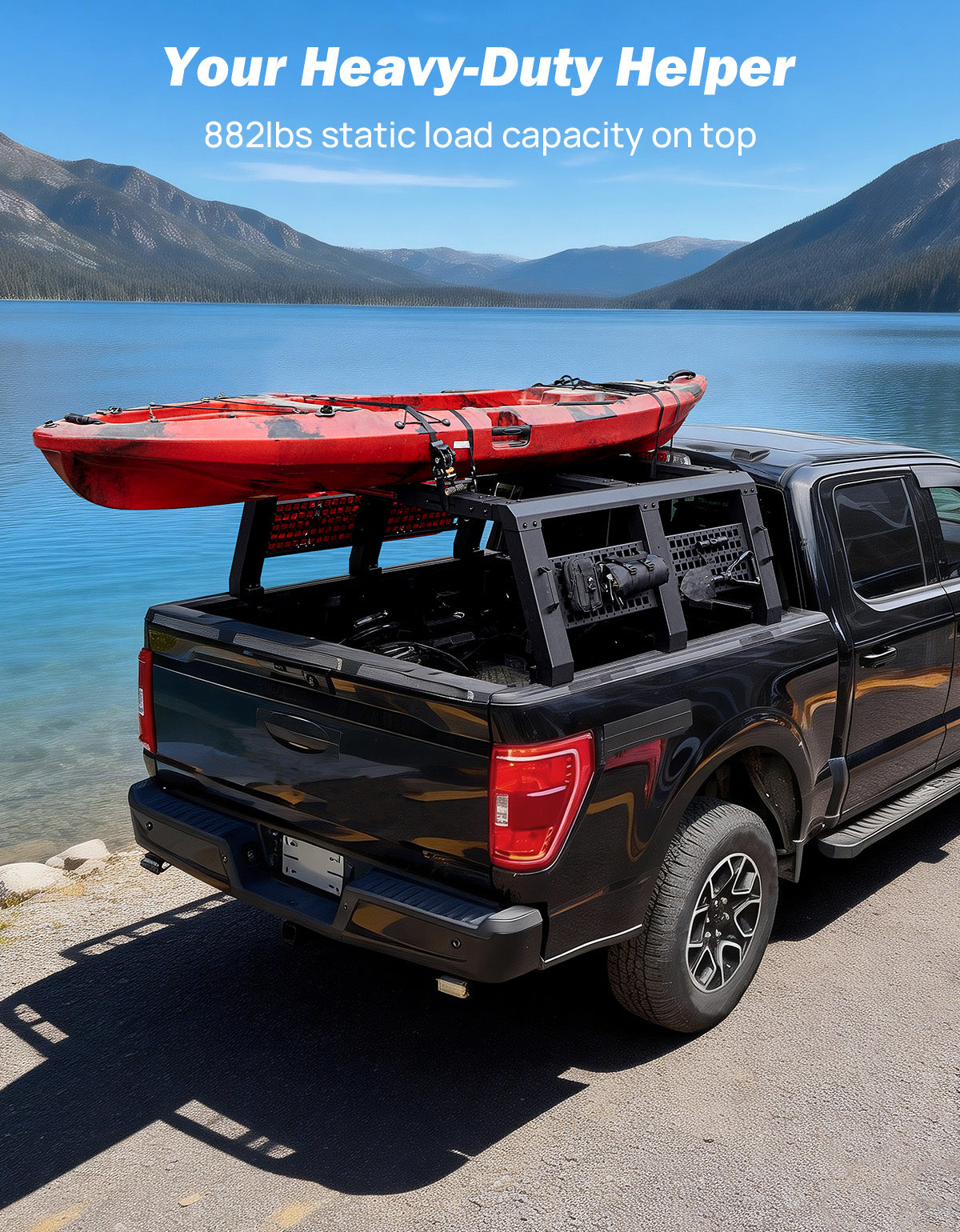 18.8" Full-Size Overland Truck Bed Rack with LED Brake Light