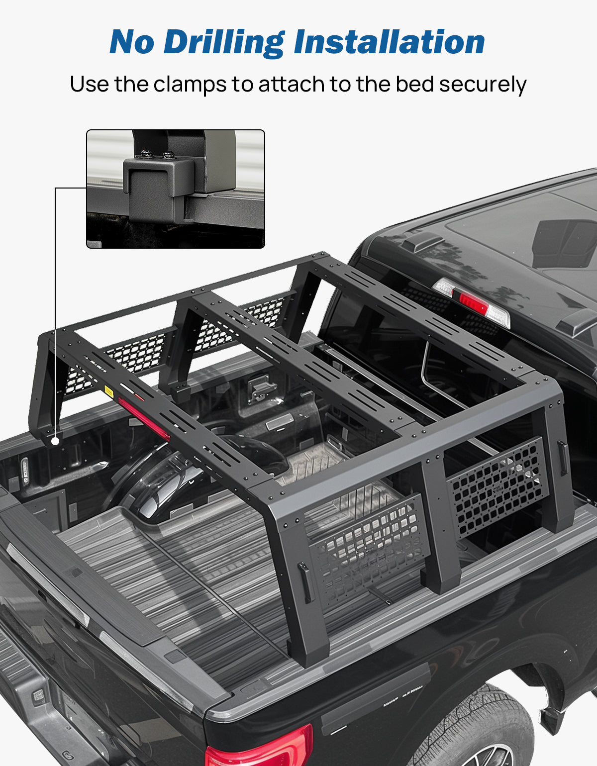 18.8" Full-Size Overland Truck Bed Rack with LED Brake Light