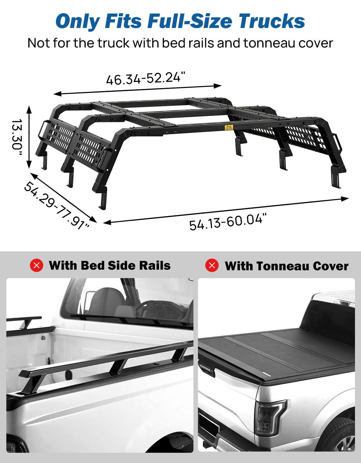 Modular Utility Rack for Mid-Size Trucks | 13.3" MOLLE Bed Rack for Tacoma, Frontier & Ranger