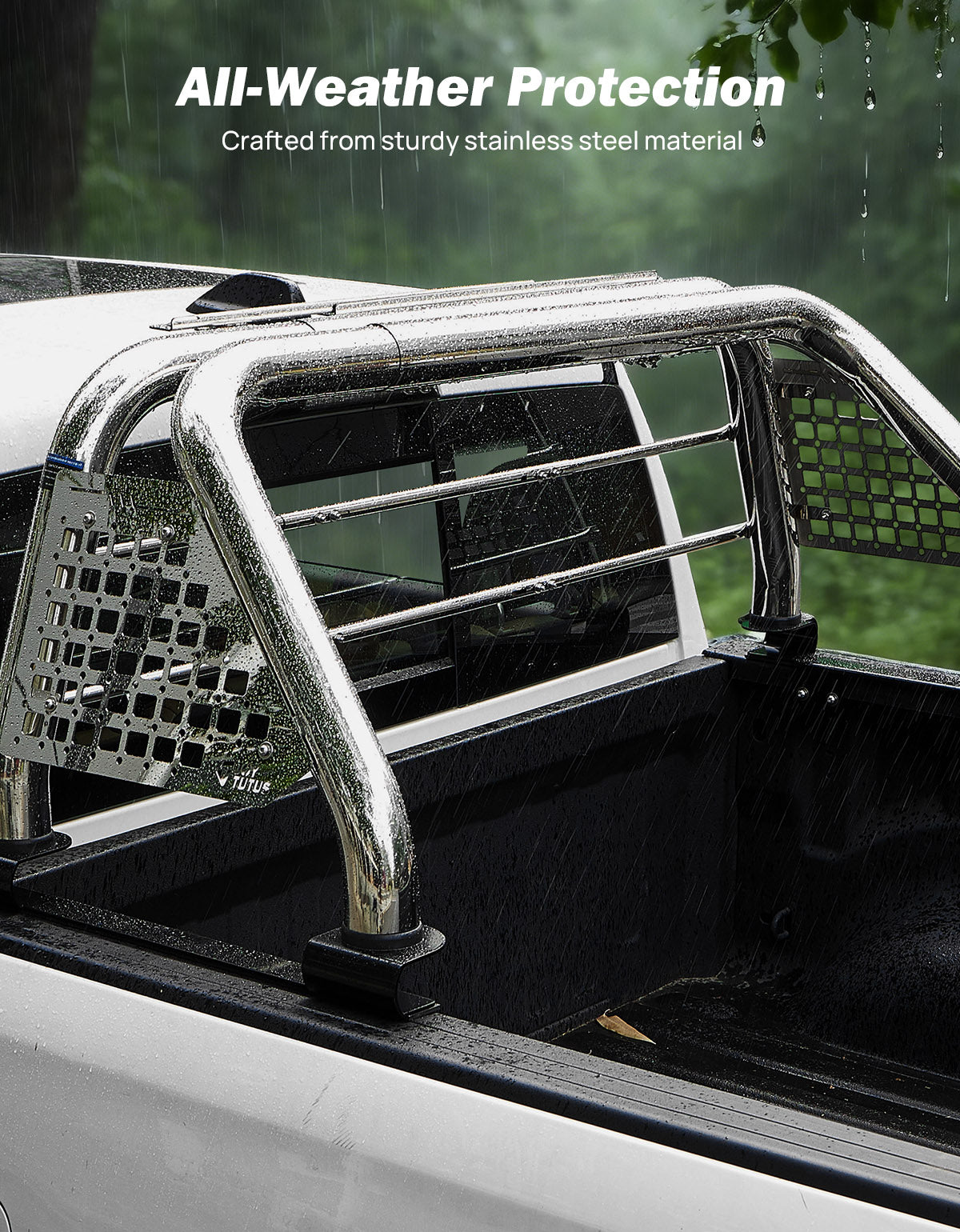 Stainless Steel Roll Bar with Rear Window Guard for F150, Silverado & Ram