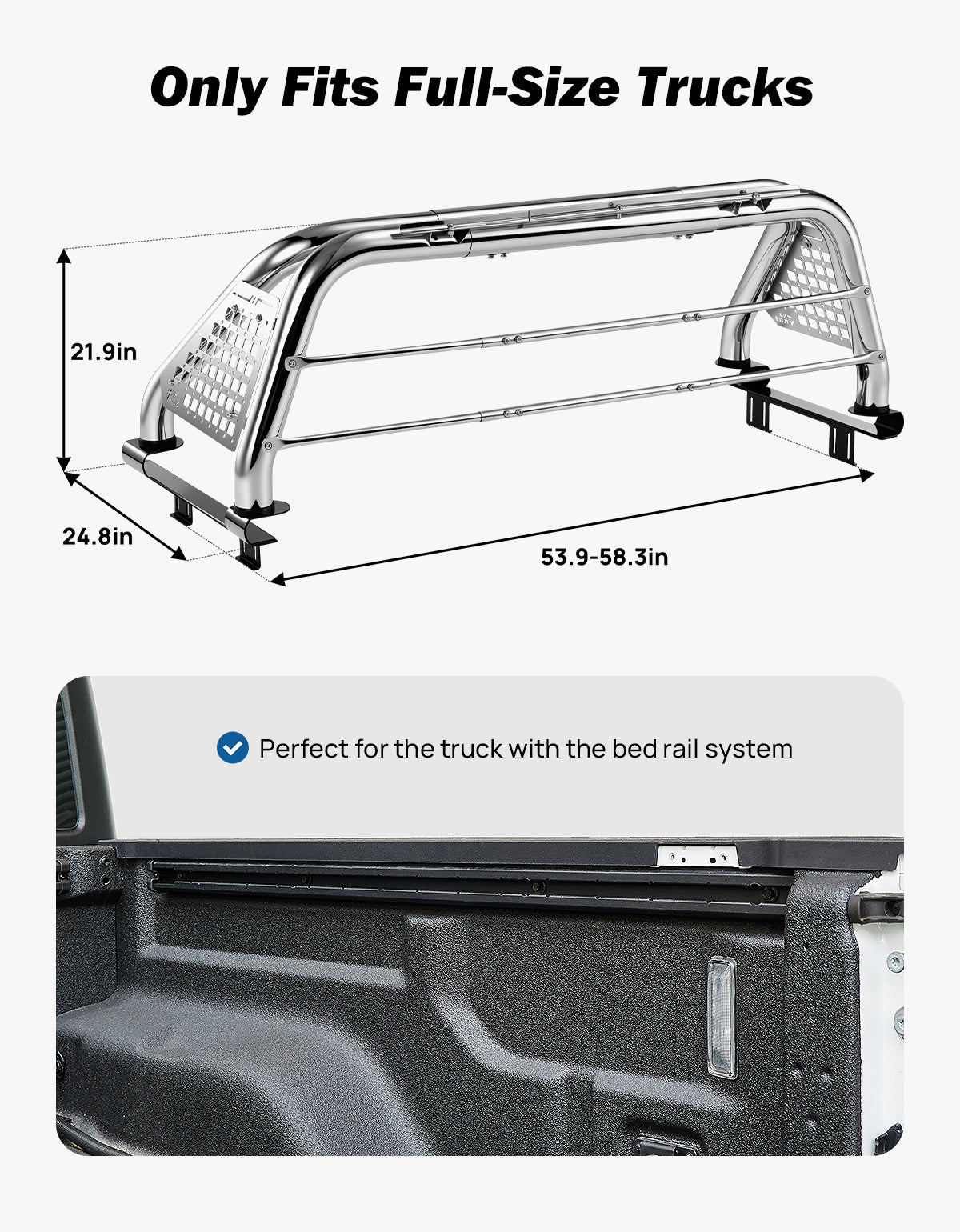Stainless Steel Roll Bar with Rear Window Guard for F150, Silverado & Ram