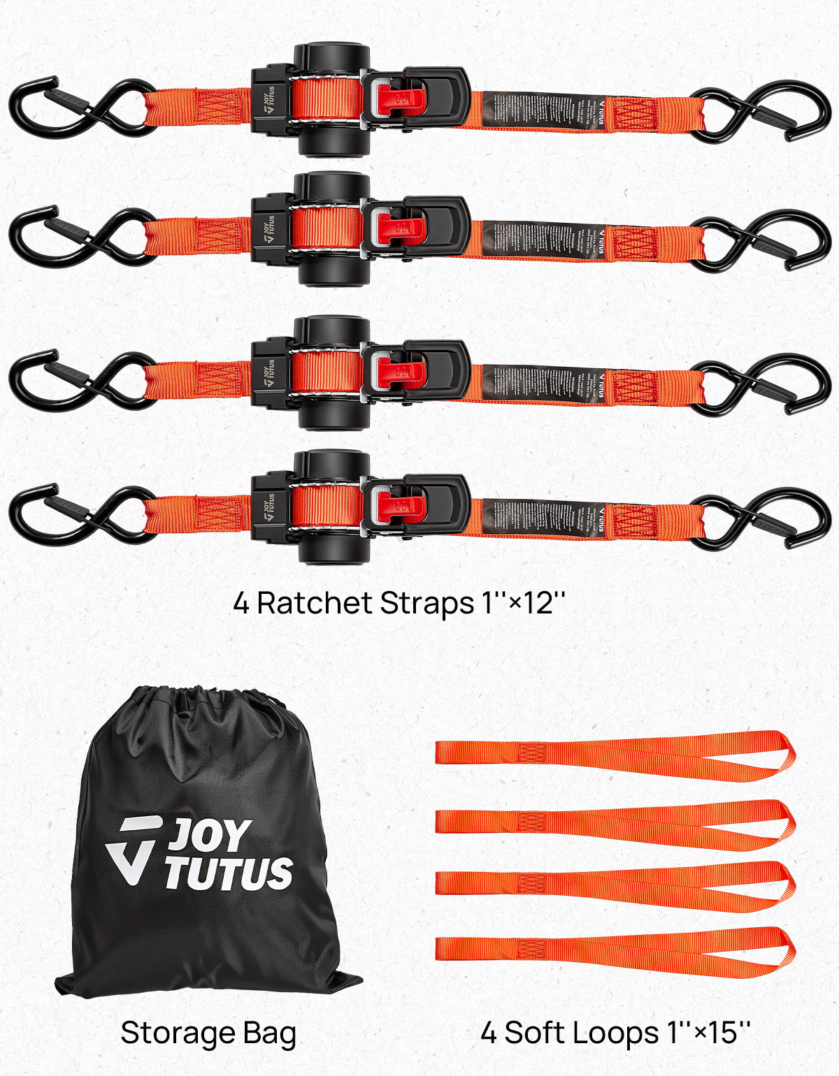 Retractable Ratchet Straps, 1" x 10FT, 2-Pack with Closed S-Hooks & Soft Loops