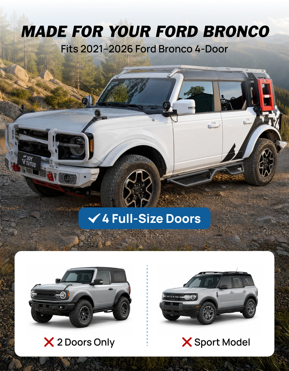 Running Boards for 2021–2026 Ford Bronco 4-Door, 6.2-Inch Dual-Tube Side Steps