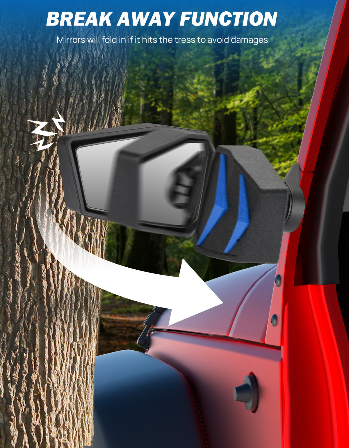 Wrangler Side Mirrors Doors Off Compatible with Wrangler JK TJ 1997-2018, No Vibrate & Wobble Side View Mirror with Black Orange Blue Red Inserts for Doors Off Driving(Not Fit JL)