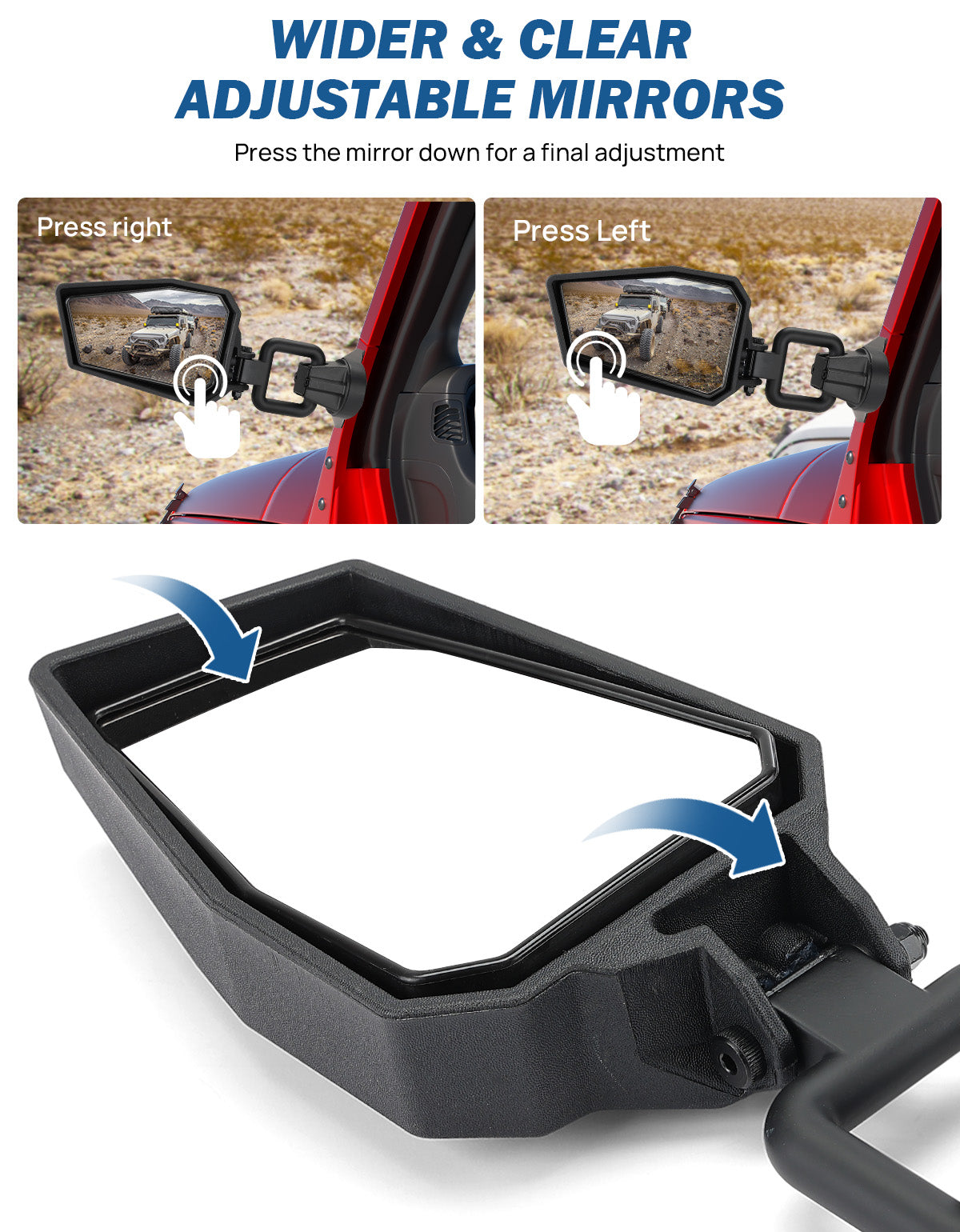 Wrangler Side Mirrors Doors Off Compatible with Wrangler JK TJ 1997-2018, No Vibrate & Wobble Side View Mirror with Black Orange Blue Red Inserts for Doors Off Driving(Not Fit JL)
