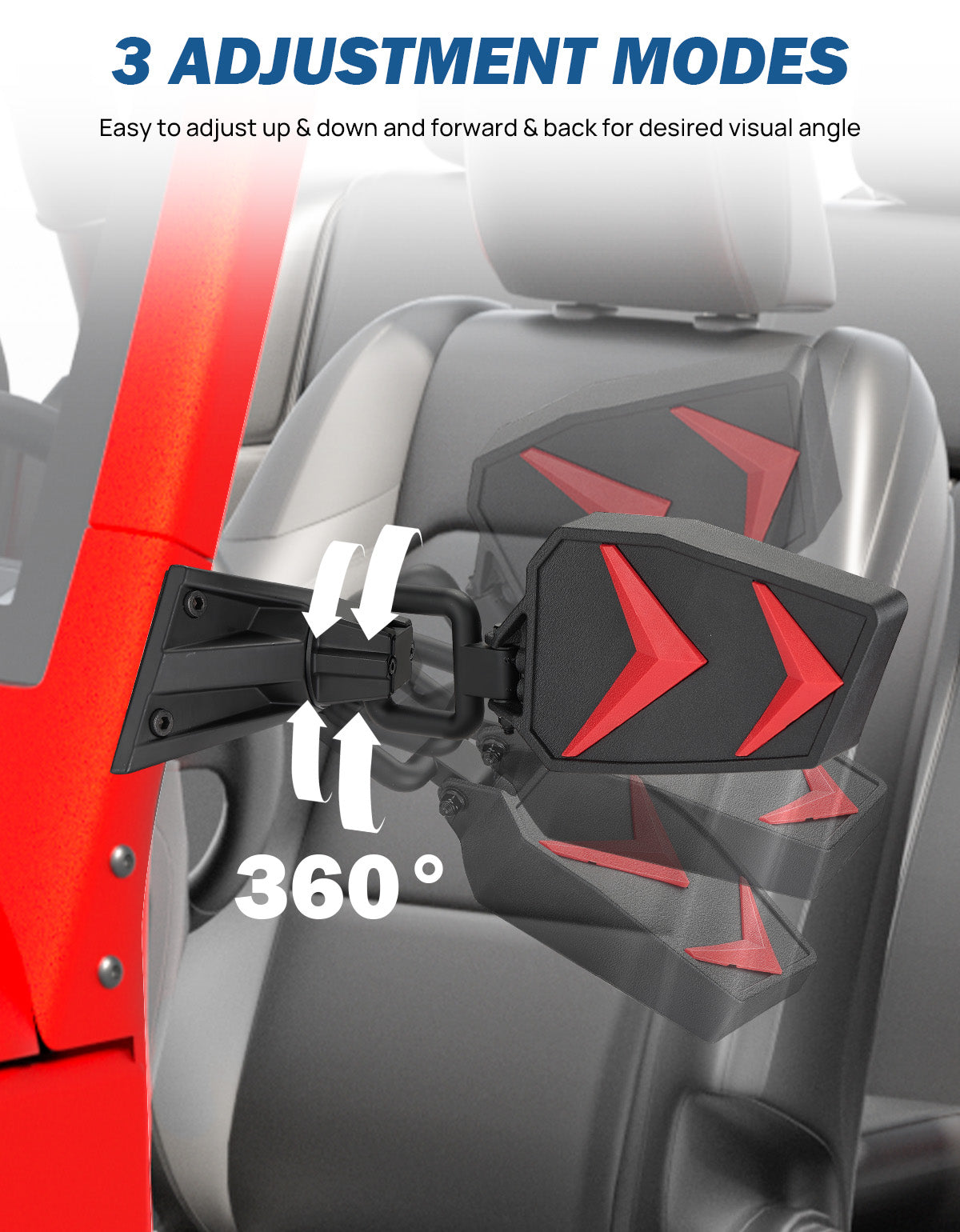 Wrangler Side Mirrors Doors Off Compatible with Wrangler JK TJ 1997-2018, No Vibrate & Wobble Side View Mirror with Black Orange Blue Red Inserts for Doors Off Driving(Not Fit JL)