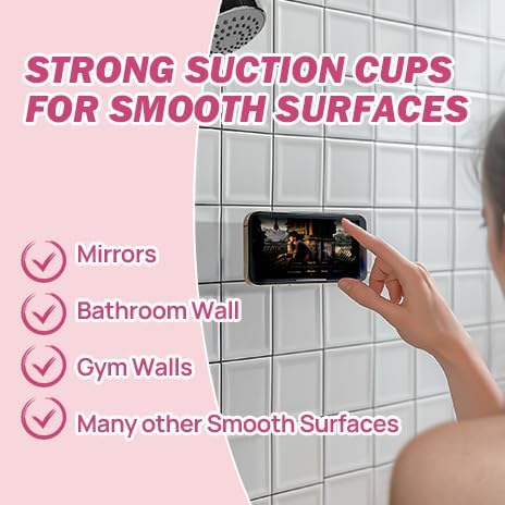 Suction Cup Shower Phone Holder for Mirror, Tile, Kitchen & Window