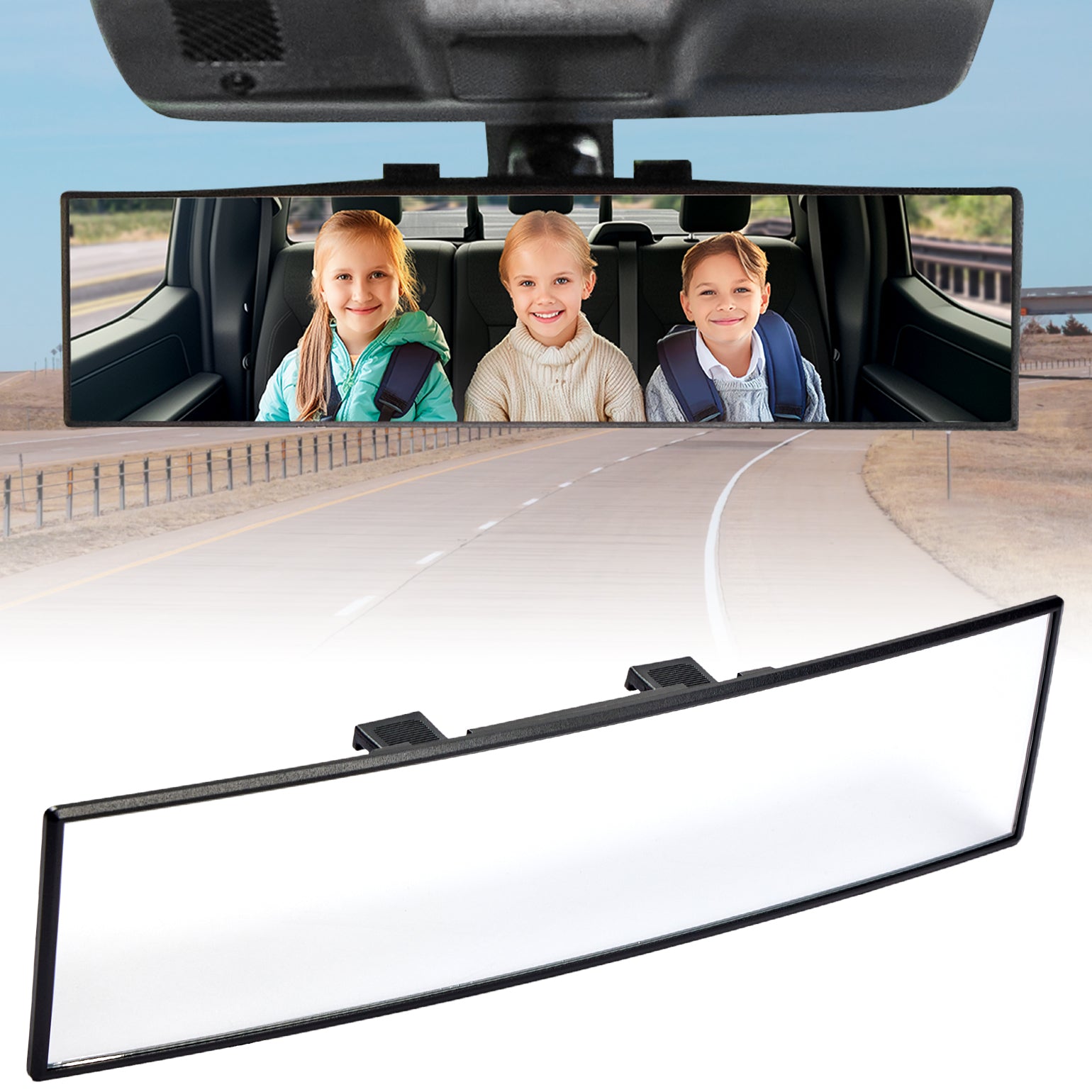 JOYTUTUS Rear View Mirror, Flat Enlarged Universal Panoramic Rearview Mirror, Clip-on Wide Angle Rear View, Effectively Reduce Blind Spot for Car SUV Truck