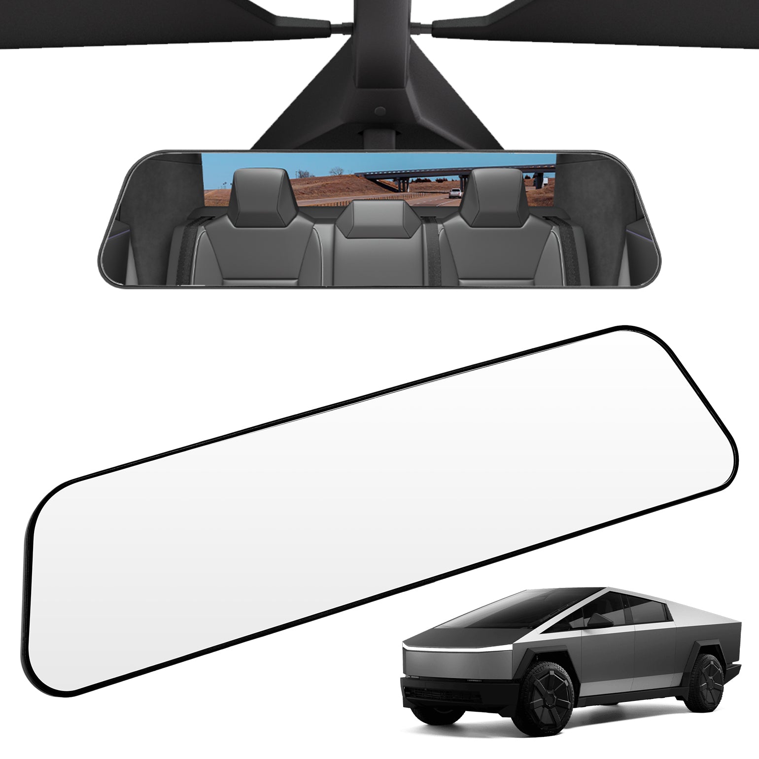 JOYTUTUS Rear View Mirror for Tesla Cybertruck, Wided Panoramic Convex Rearview Mirror, Interior Clip-on Wide Angle Rear View to Reduce Blind Spot Effectively for Tesla Cybertruck