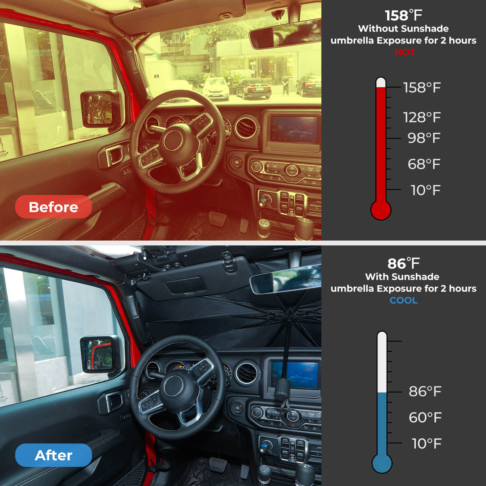Custom-Fit Windshield Sun Shade for Wrangler JL/JLU 2018–2026 & Gladiator JT