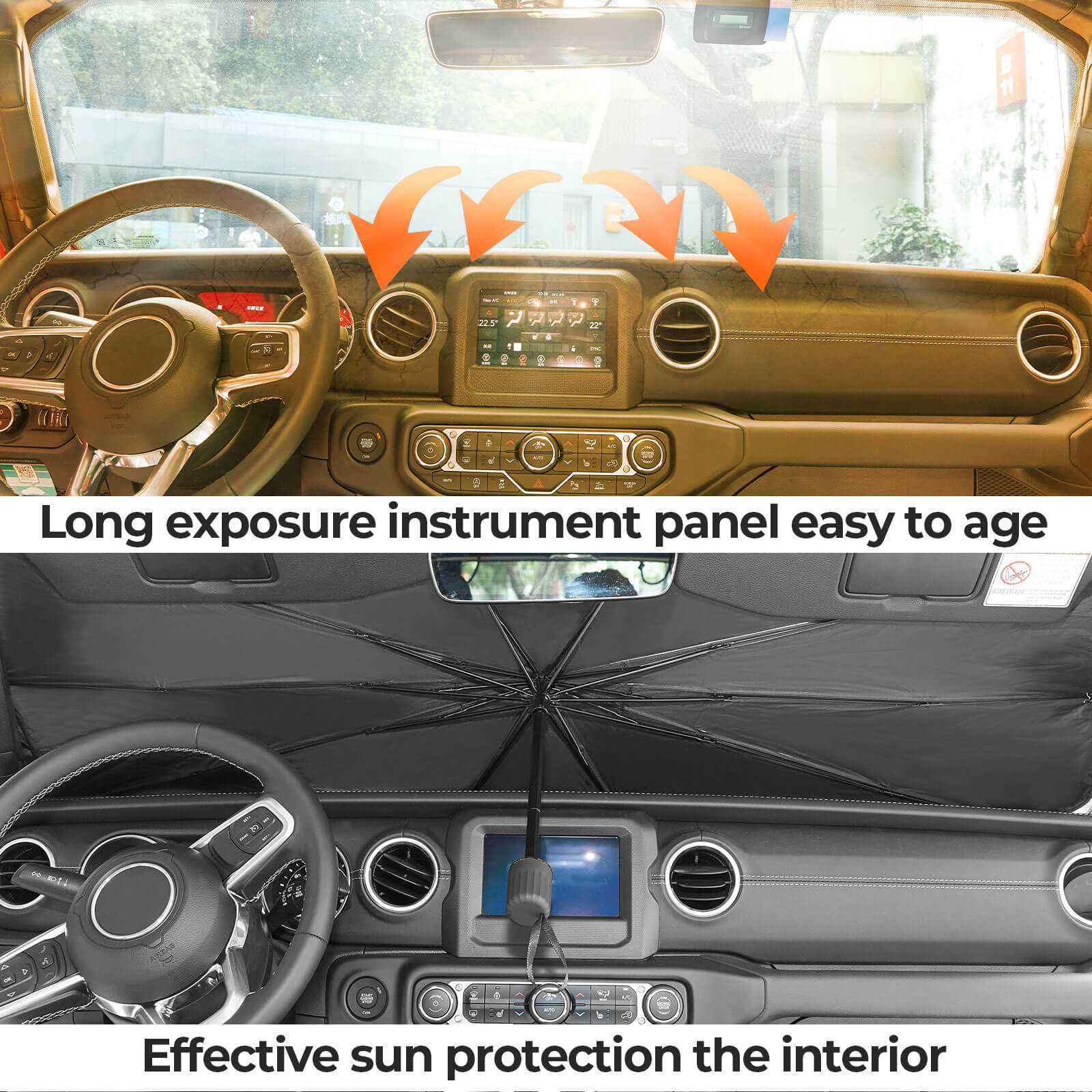 Custom-Fit Windshield Sun Shade for Wrangler JL/JLU 2018–2026 & Gladiator JT