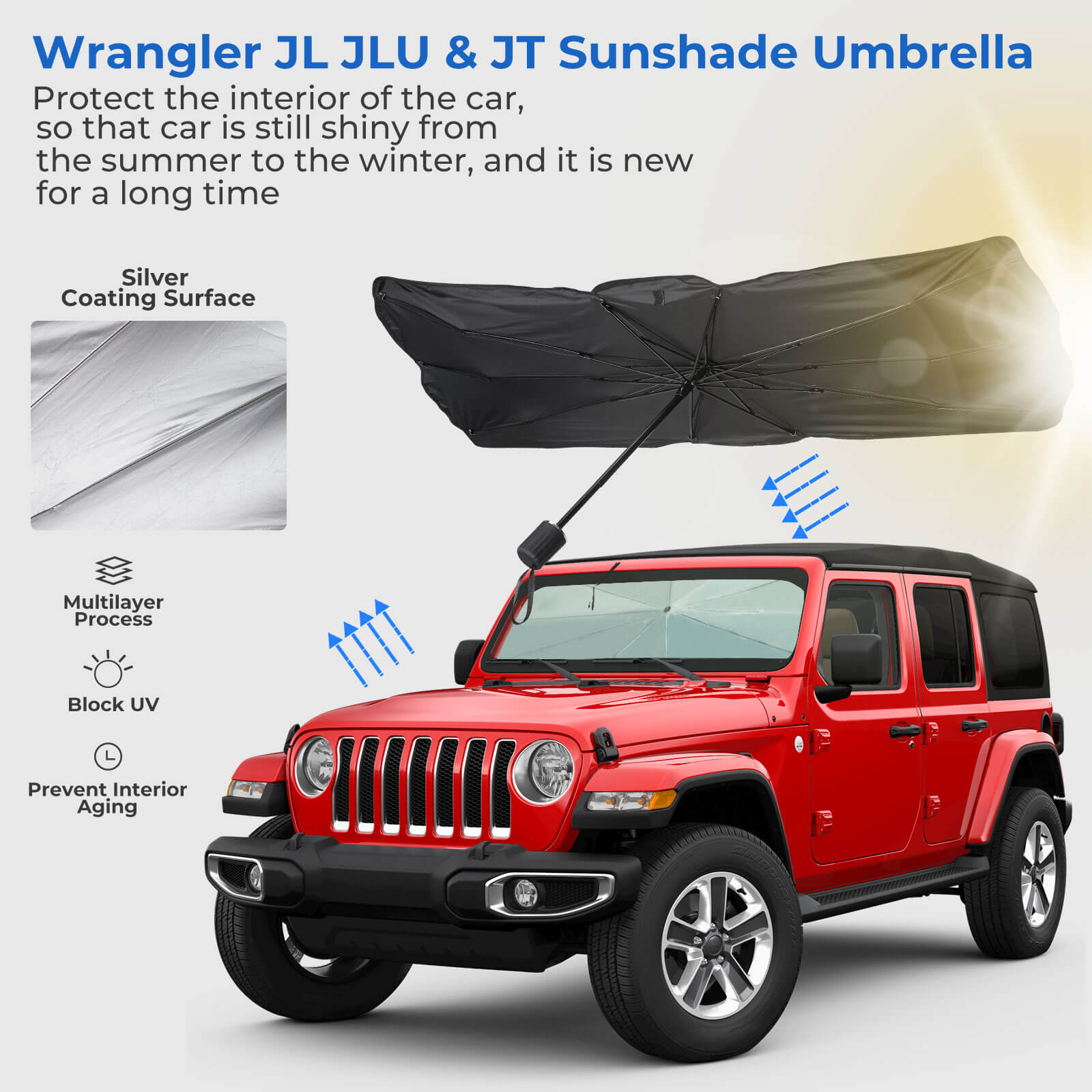 Custom-Fit Windshield Sun Shade for Wrangler JL/JLU 2018–2026 & Gladiator JT