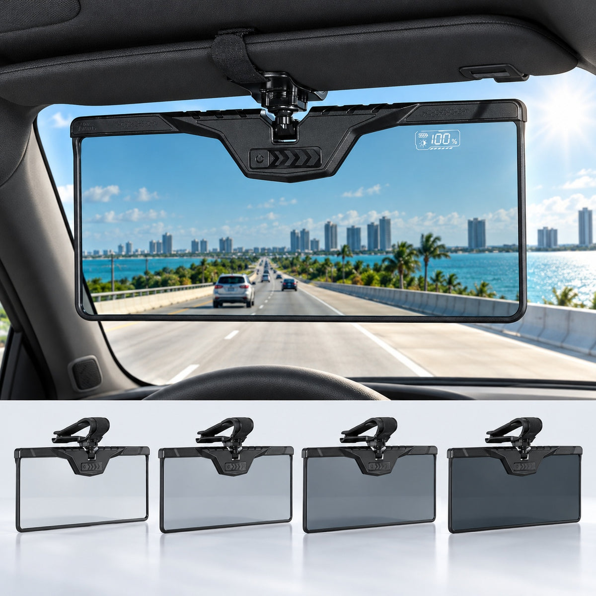 Auto-Dimming Sun Visor Extender for Car, Smart LCD Anti-Glare Screen with Dual Light Sensors