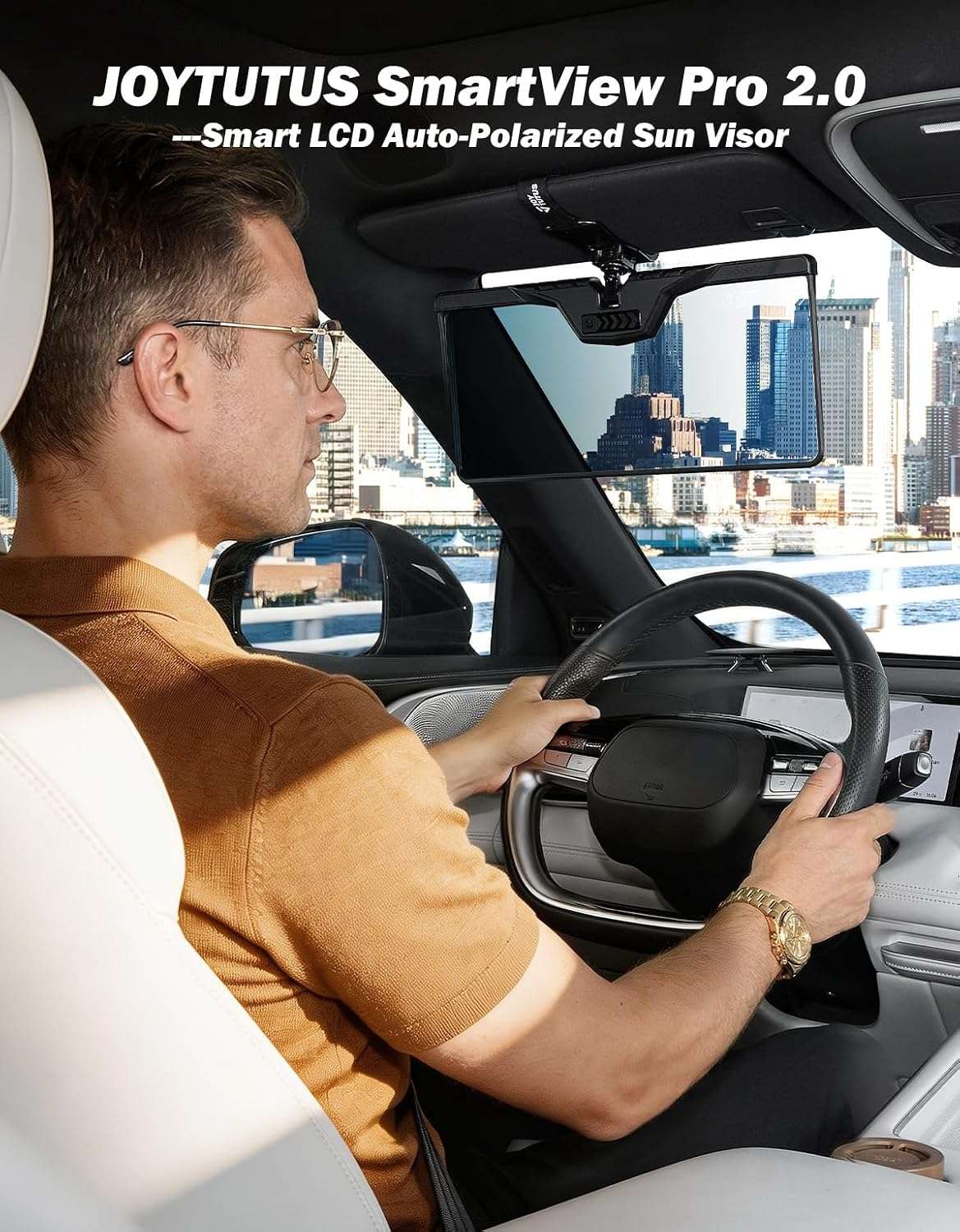 Auto-Dimming Sun Visor Extender for Car, Smart LCD Anti-Glare Screen with Dual Light Sensors