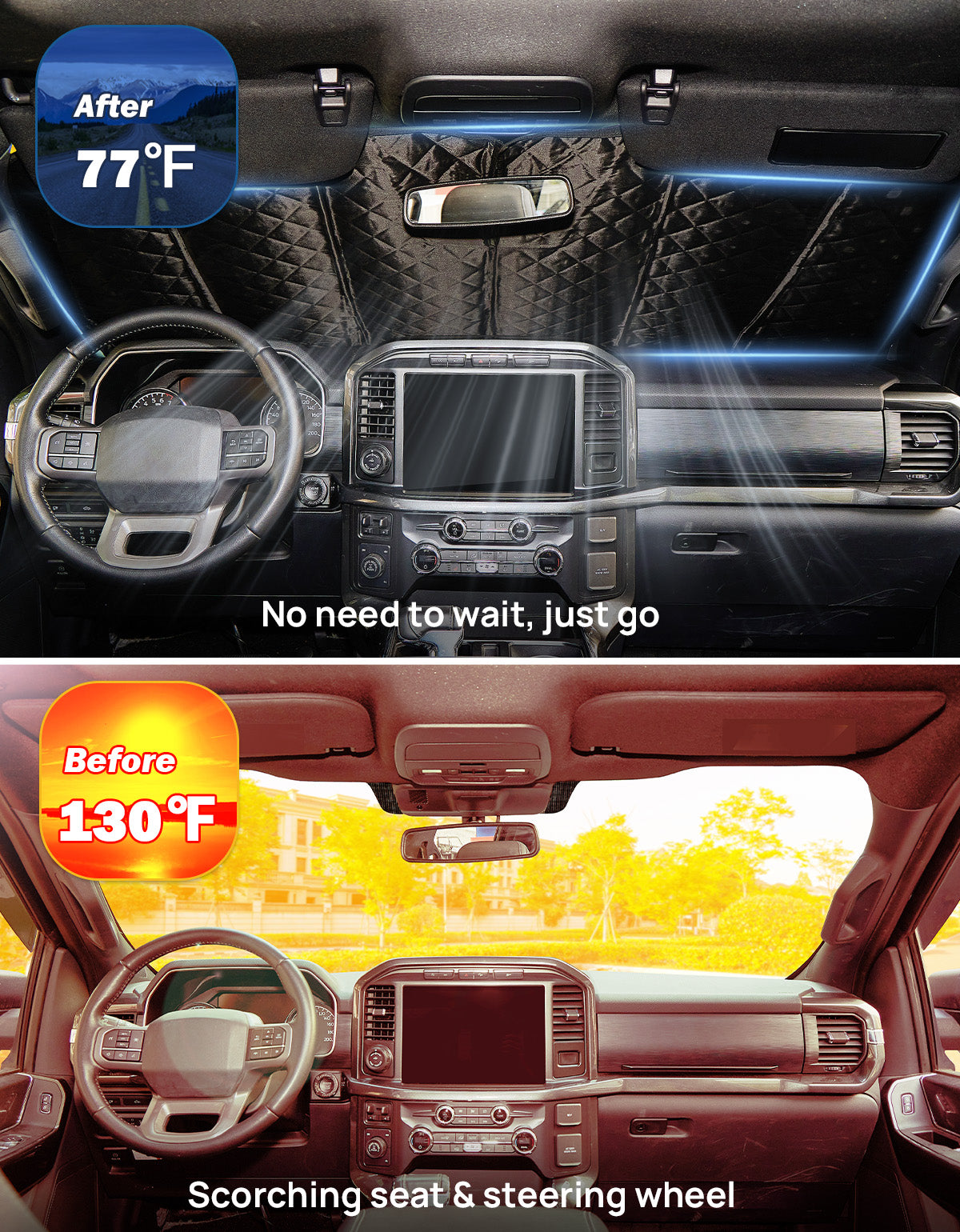 Custom Fit Steel Rod Windshield Sun Shade for Ford F-150, F-250 & F-350 (2015–2026)