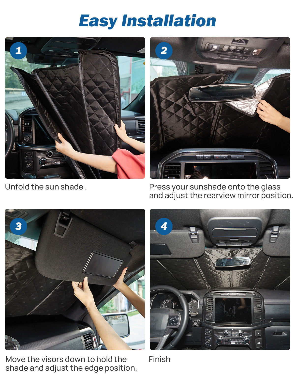 Custom Fit Steel Rod Windshield Sun Shade for Ford F-150, F-250 & F-350 (2015–2026)