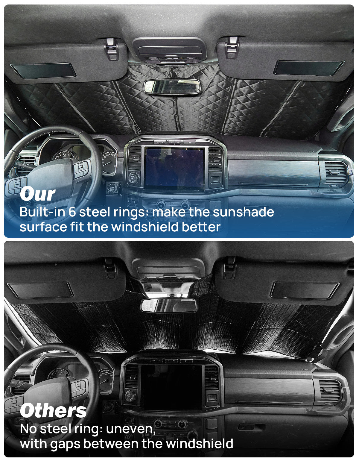 Custom Fit Steel Rod Windshield Sun Shade for Ford F-150, F-250 & F-350 (2015–2026)