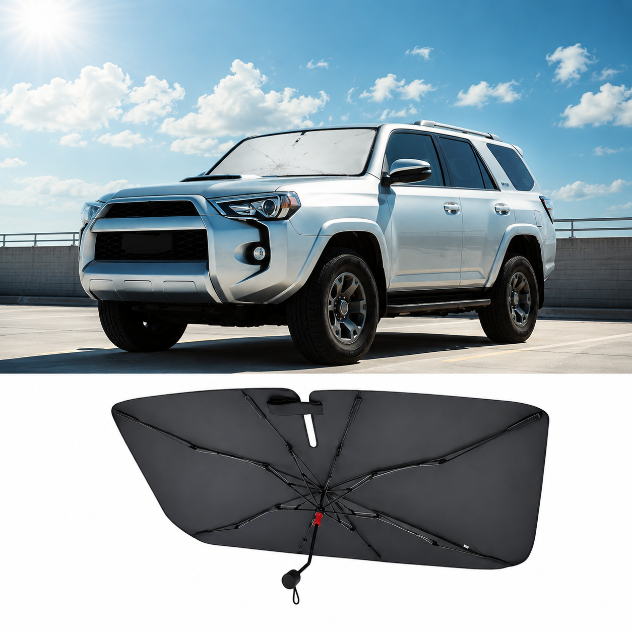 Windshield Sunshade Umbrella – UV Protection Car Sun Shade (57" × 32")