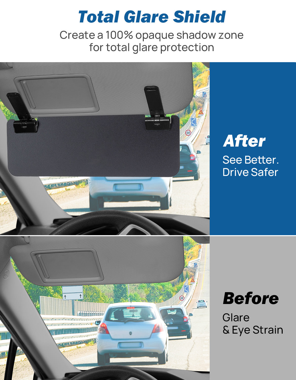Adjustable Blackout Sun Visor Extender with UV400 Protection