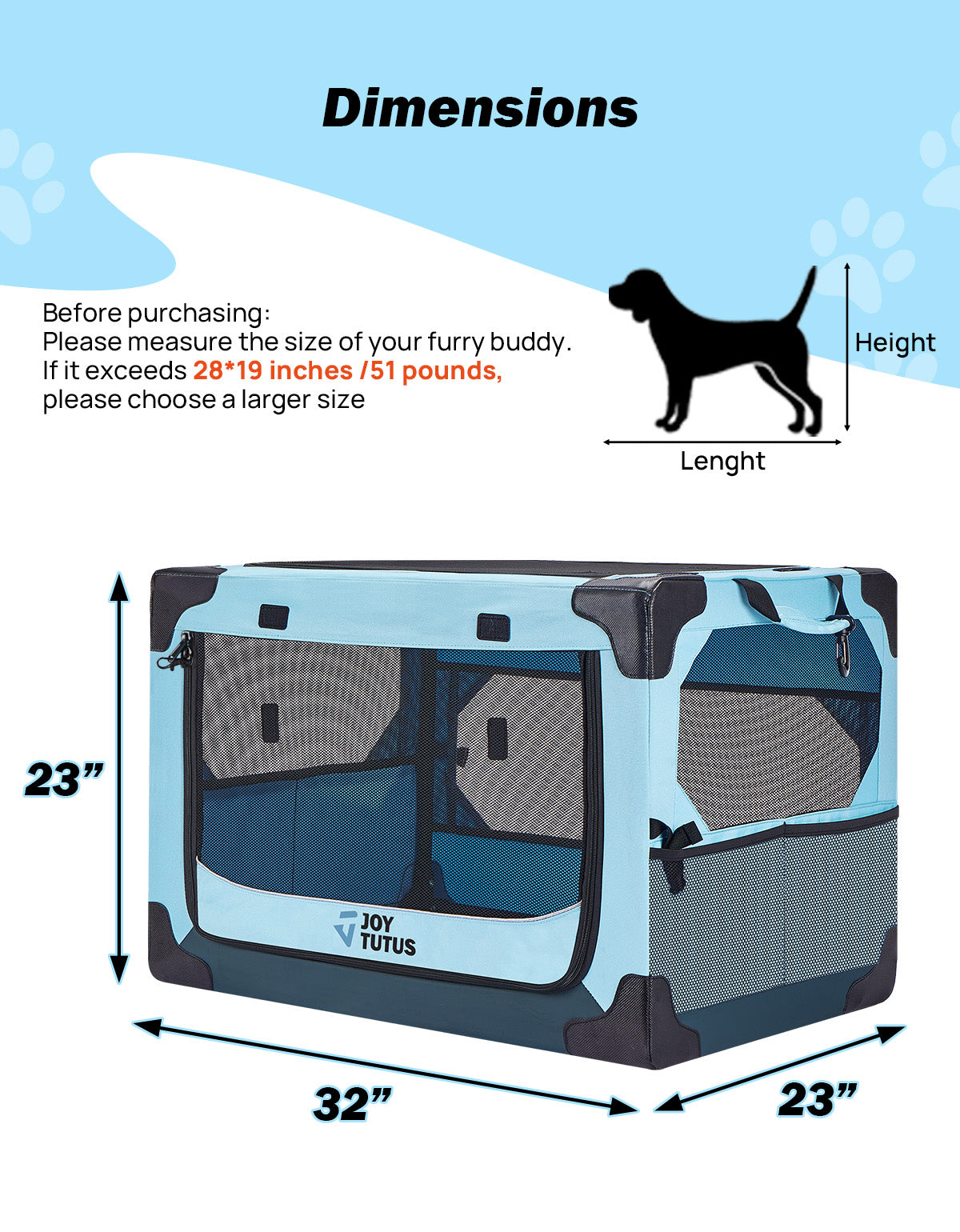 32” Collapsible Dog Crate for Car Travel, Portable Foldable Pet Crate
