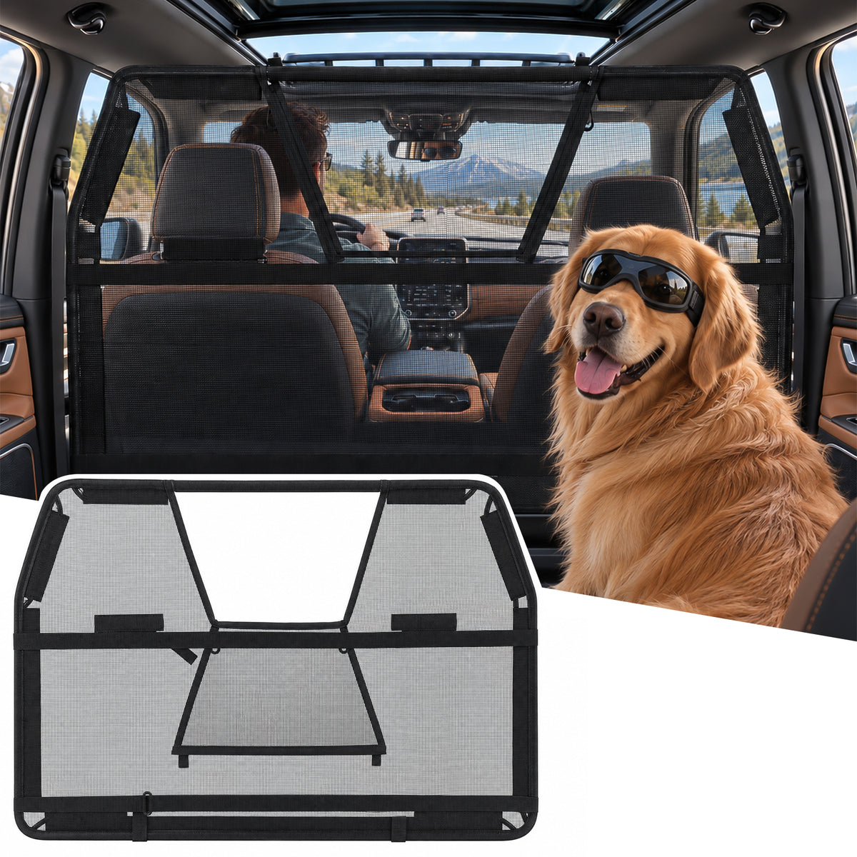 2026 Upgraded Dog Car Barrier with Zippered Mesh Window