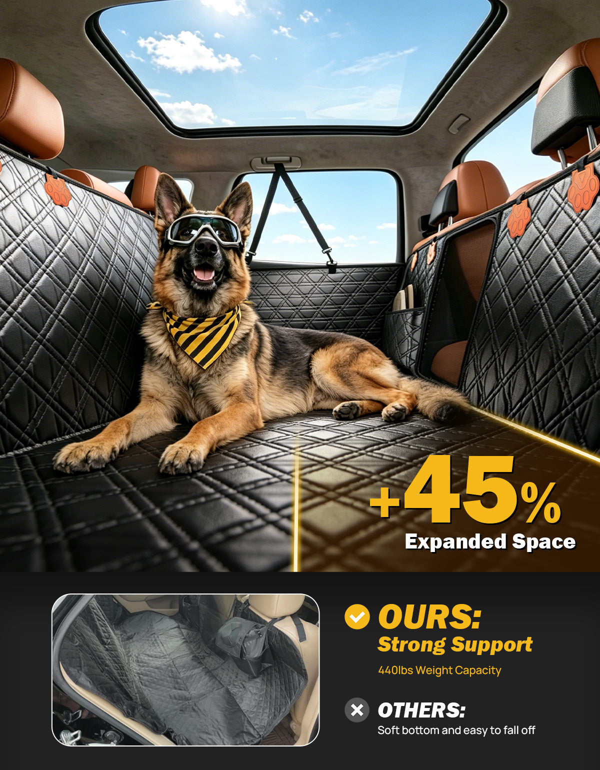 Hard Bottom Dog Back Seat Extender – Waterproof Seat Cover for Cars, SUVs & Trucks