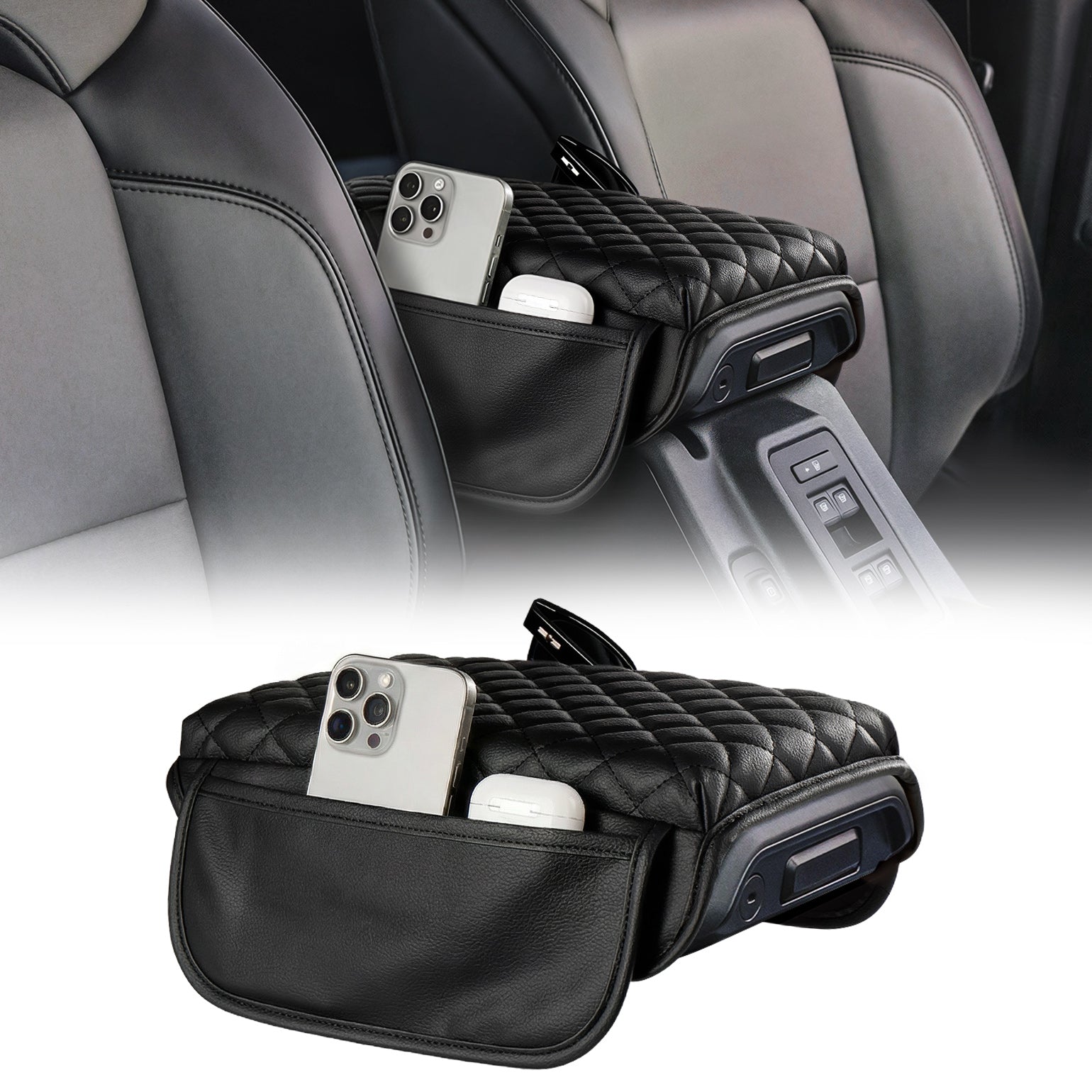 Ford Bronco (2021–2026) Center Console Armrest Cover – Leather with Side Pockets