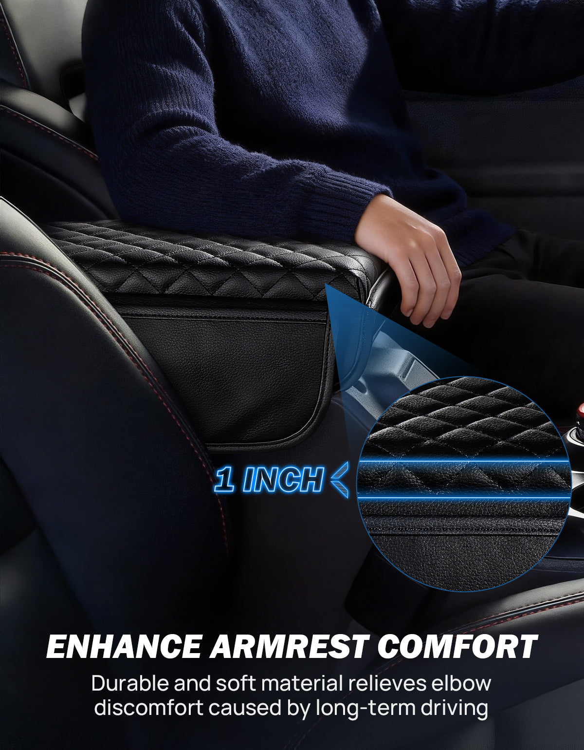 Ford Bronco (2021–2026) Center Console Armrest Cover – Leather with Side Pockets