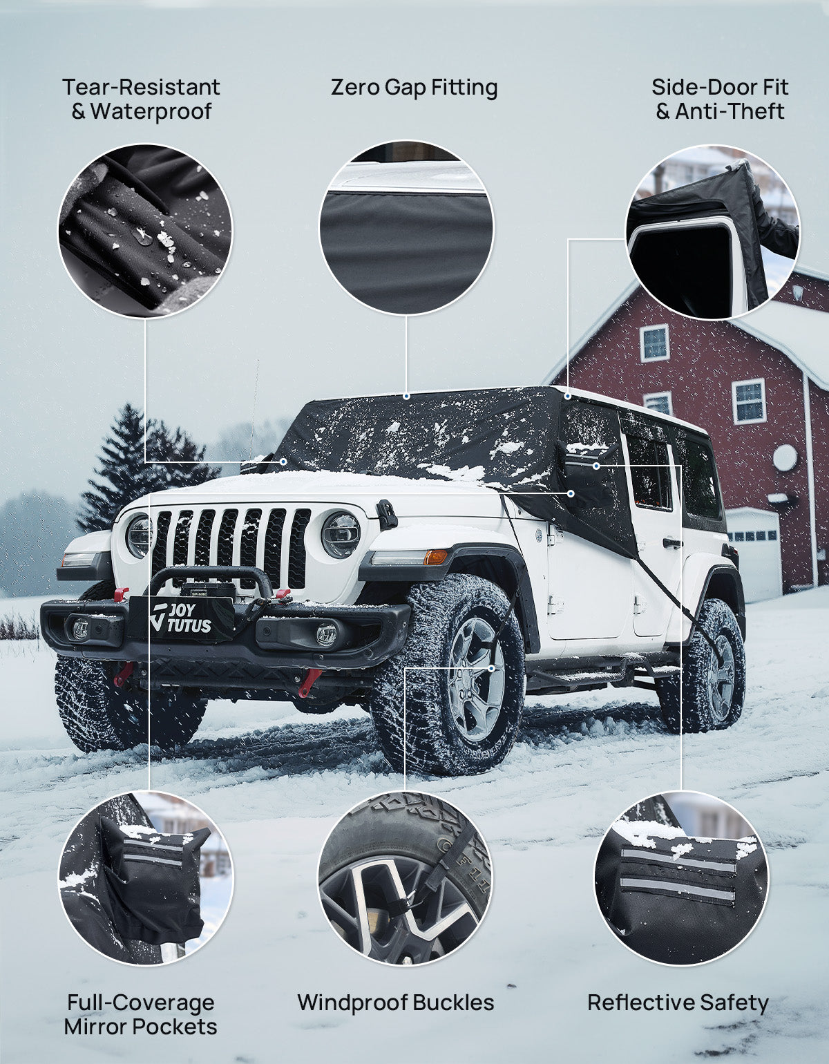 Windshield Snow Cover for Jeep Wrangler JK/JL & Gladiator JT, with Side Window & Mirror Protection