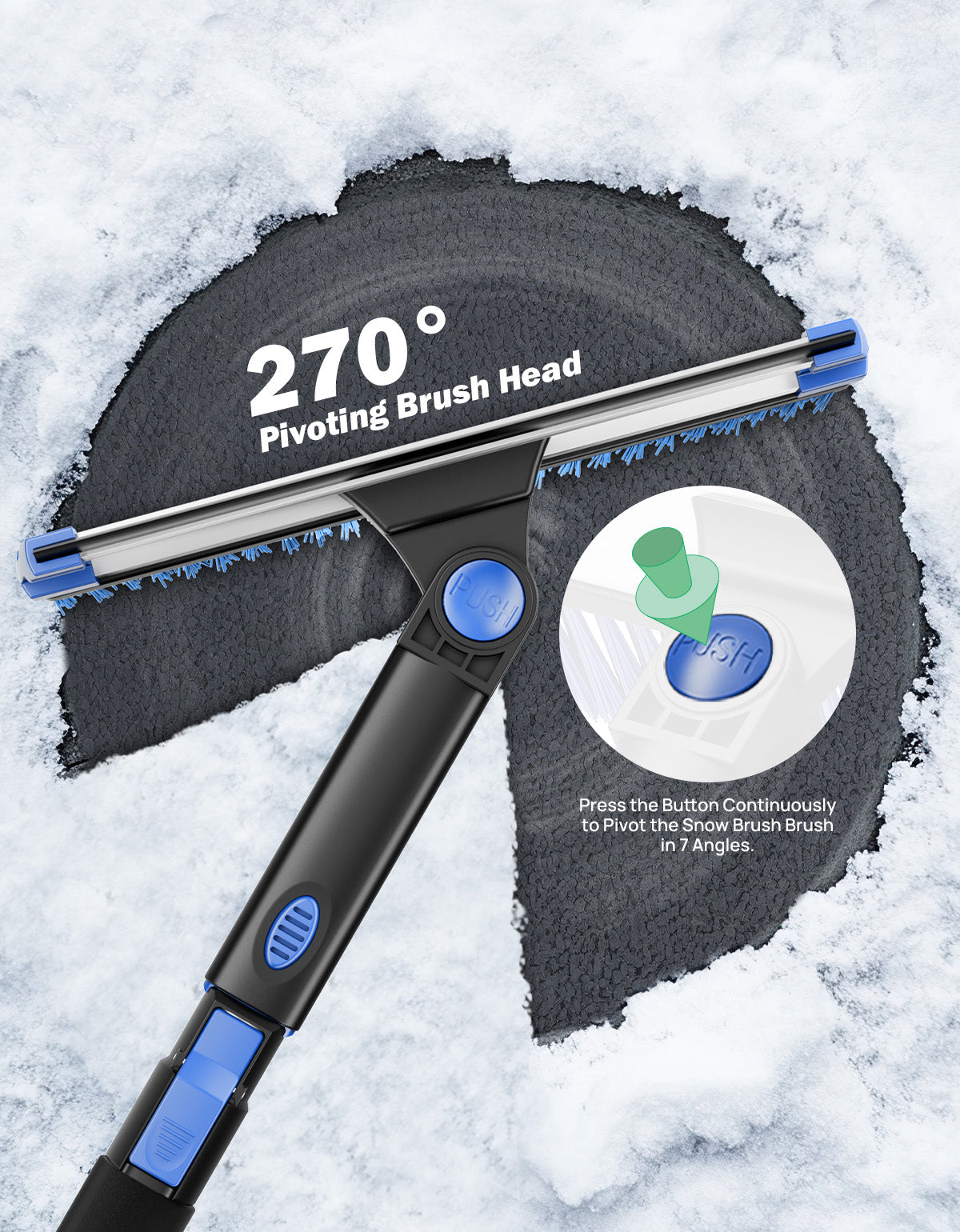Extendable Snow Brush and Ice Scraper, 270° Pivoting Snow Scraper Brush for Car Windshield