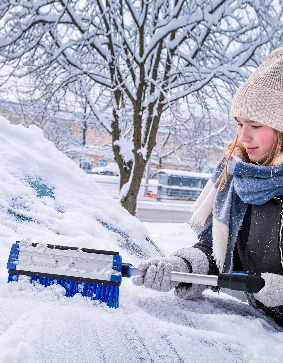 Extendable Snow Brush and Ice Scraper, 270° Pivoting Snow Scraper Brush for Car Windshield
