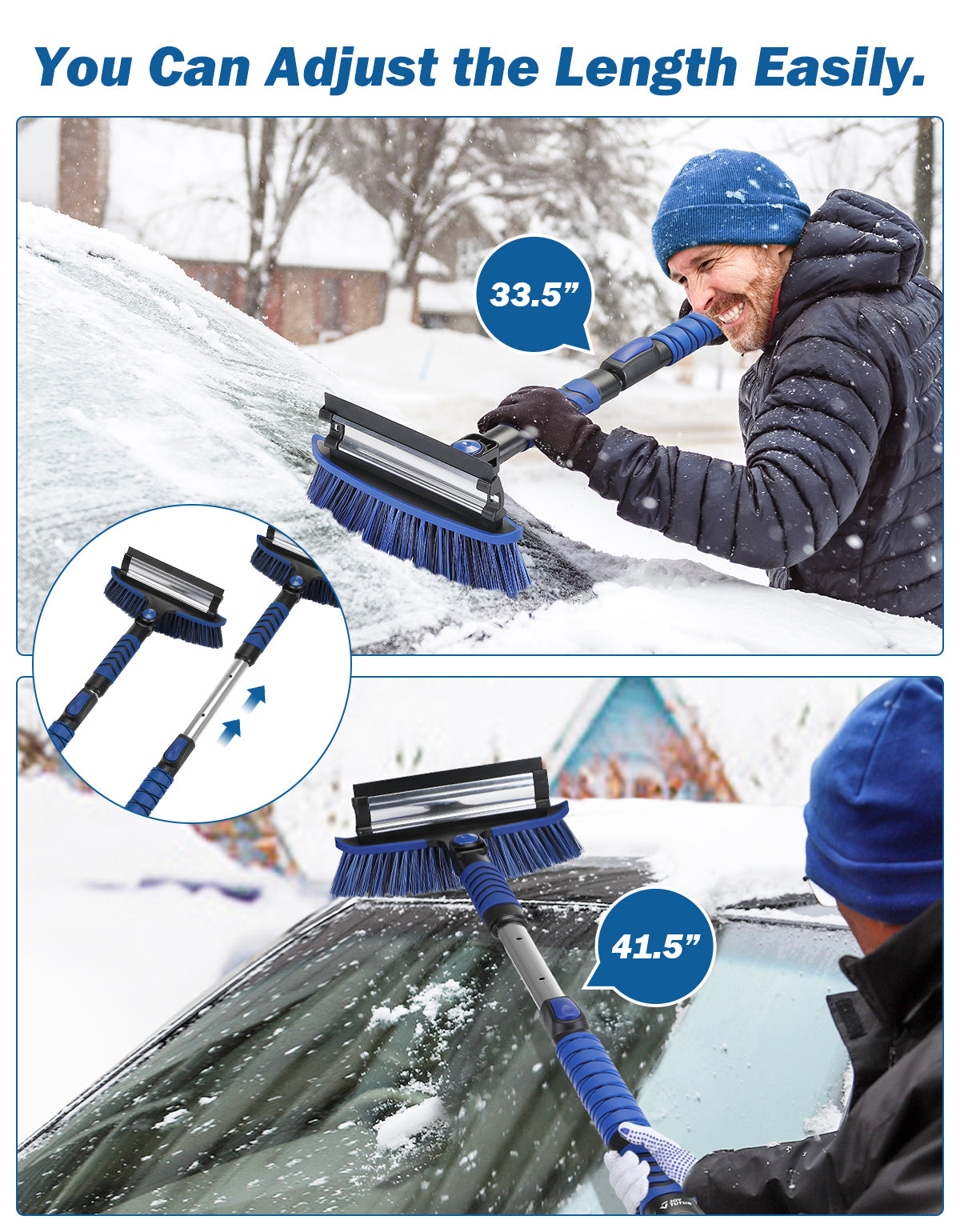 41.5″ Extendable Snow Brush and Ice Scraper, 270° Pivoting Snow Scraper Brush for Car Windshield