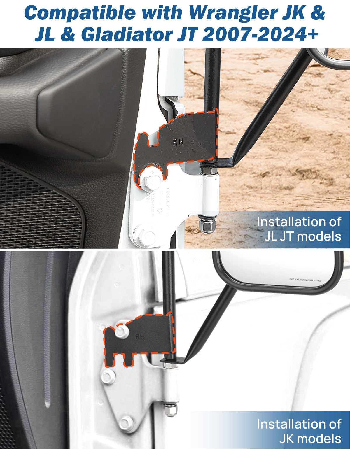 JOYTUTUS Doors Off Mirrors for Wrangler JK/JL & Gladiator JT 2007–2025