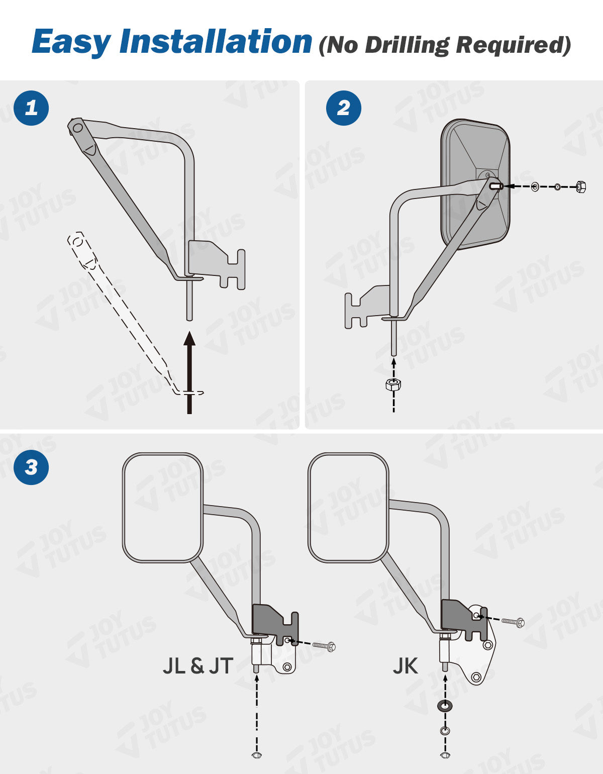 JOYTUTUS Doors Off Mirrors for Wrangler JK/JL & Gladiator JT 2007–2025
