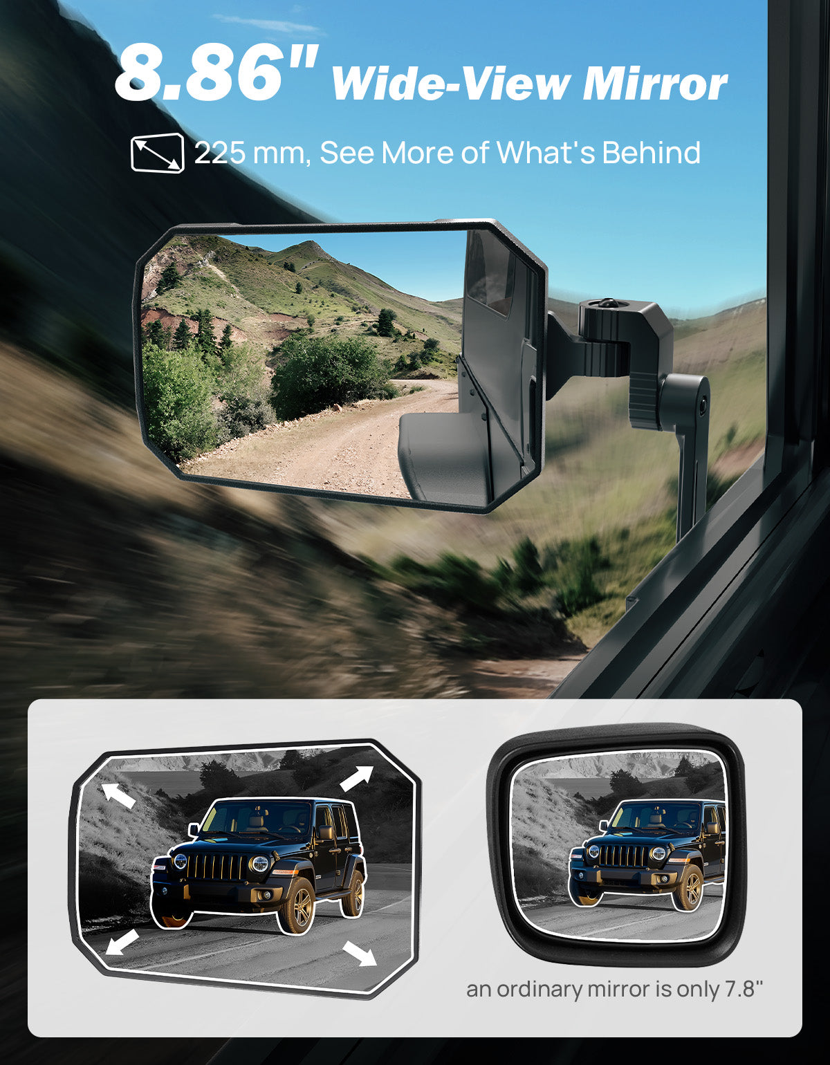 Wrangler Side Mirrors Replacement for YJ/TJ 1987-2006, US Flag Pattern, Wider View & No Vibration