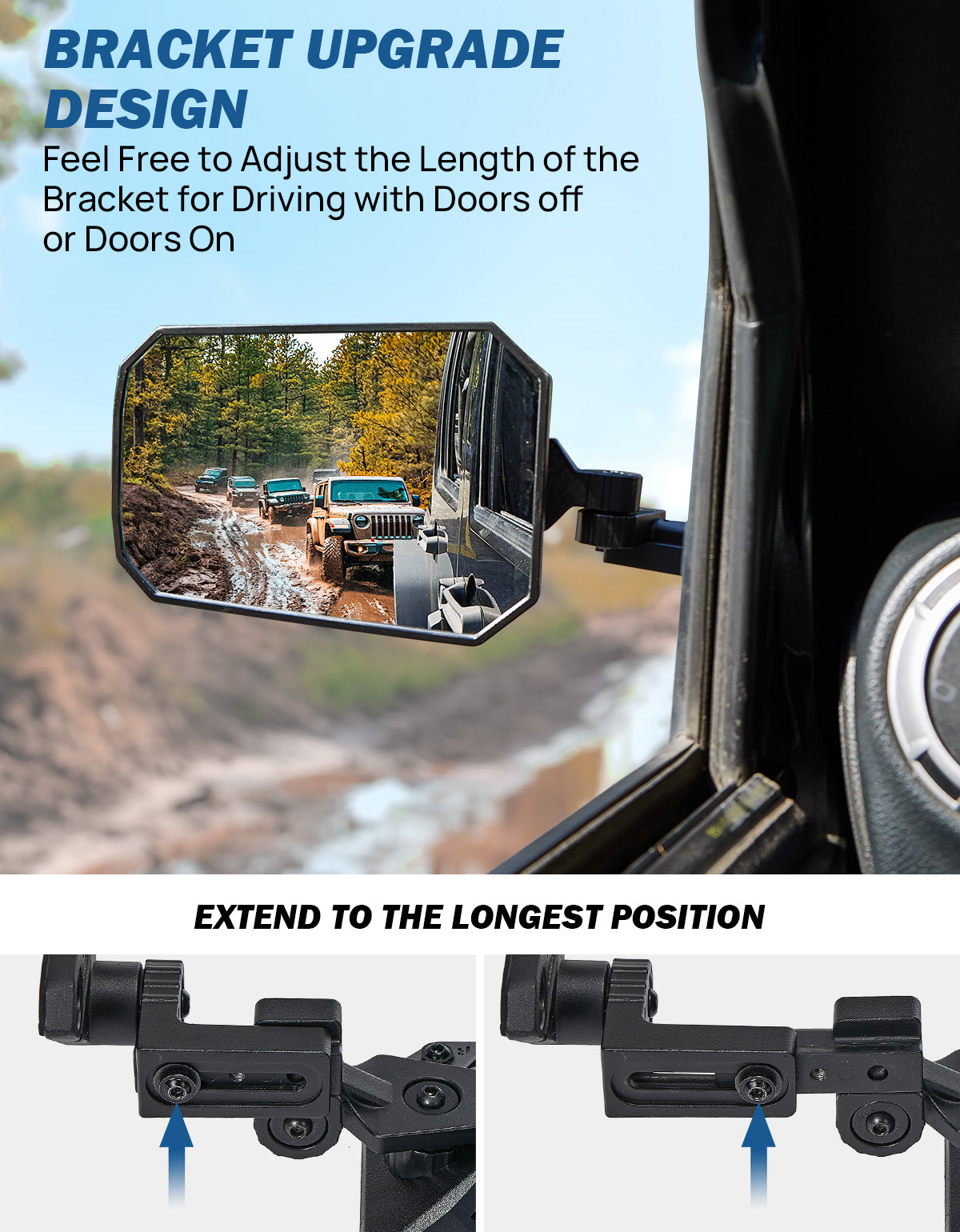 Adjustable Side Mirrors with Spot Light Mount for Wrangler TJ/JK/JKU 1997–2018