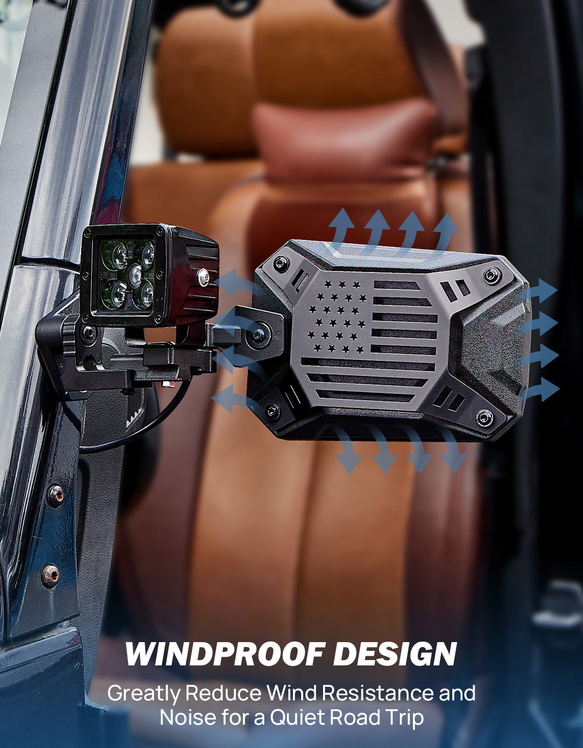 Adjustable Side Mirrors with Spot Light Mount for Wrangler TJ/JK/JKU 1997–2018