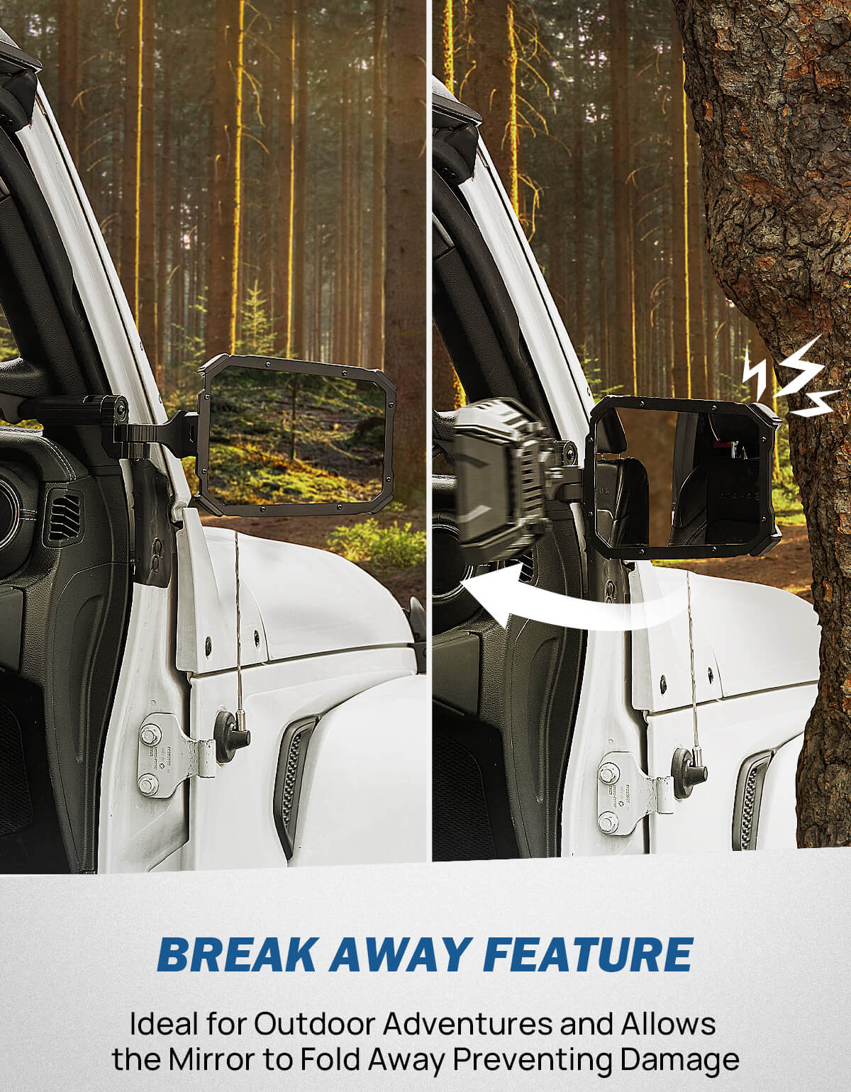 Adjustable Doors-Off Mirrors for Wrangler JL/JLU 2018–2023 & Gladiator JT