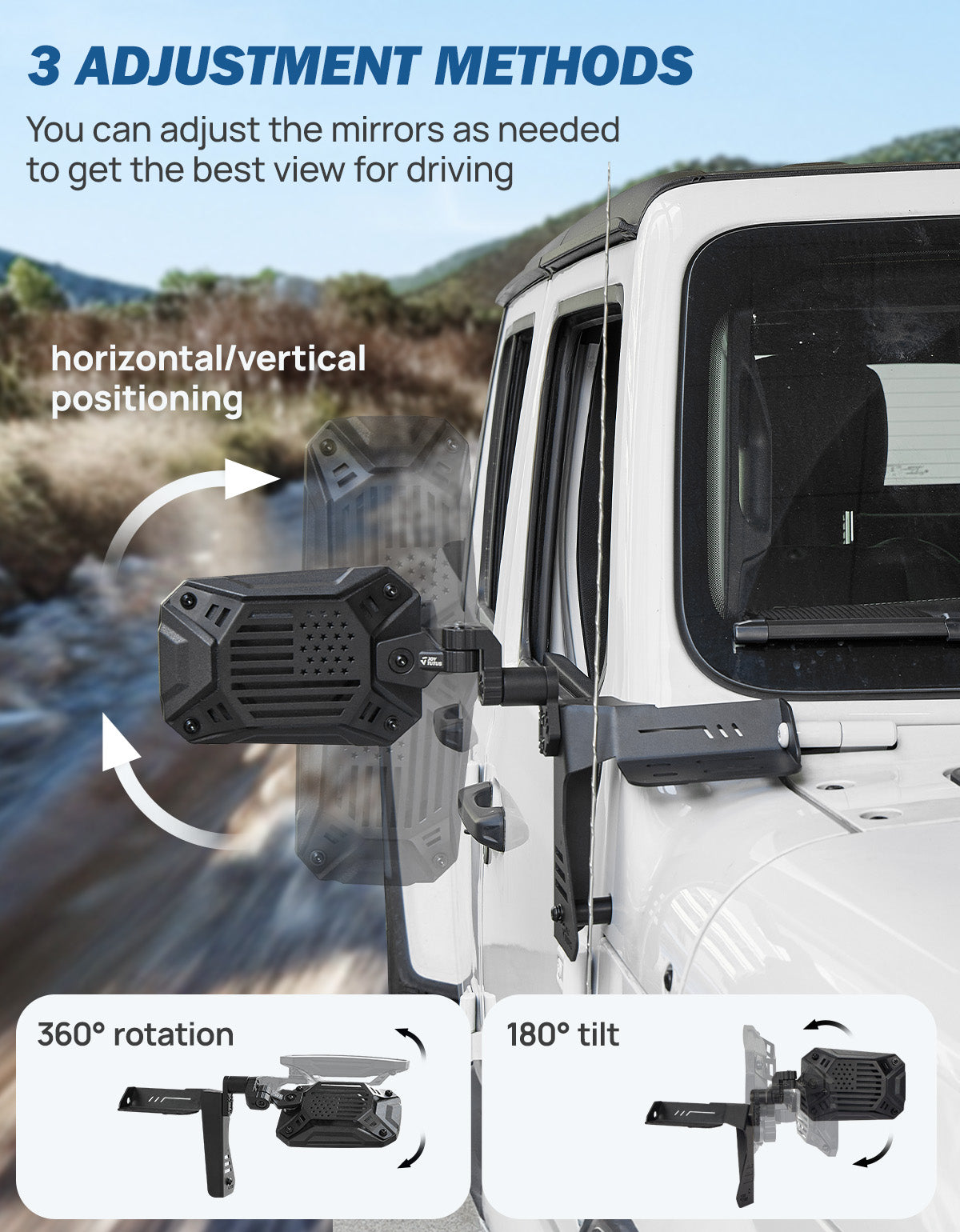 Wrangler & Gladiator Side Mirrors Doors-Off/On with Action Camera Mount