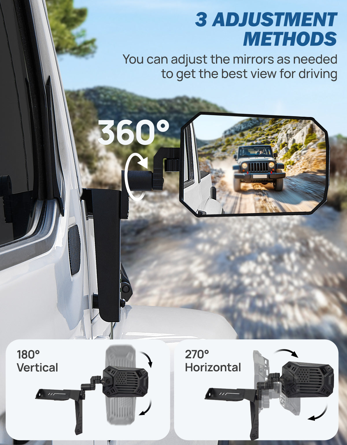 Wrangler & Gladiator Side Mirrors Doors-Off/On with Action Camera Mount