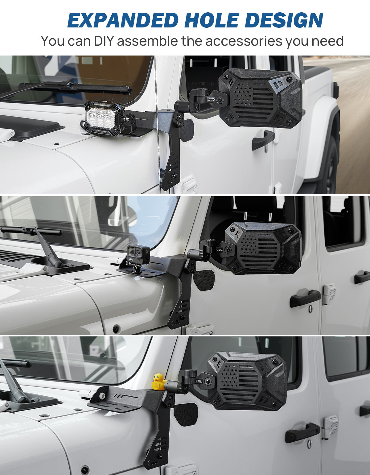 Wrangler & Gladiator Side Mirrors Doors-Off/On with Action Camera Mount