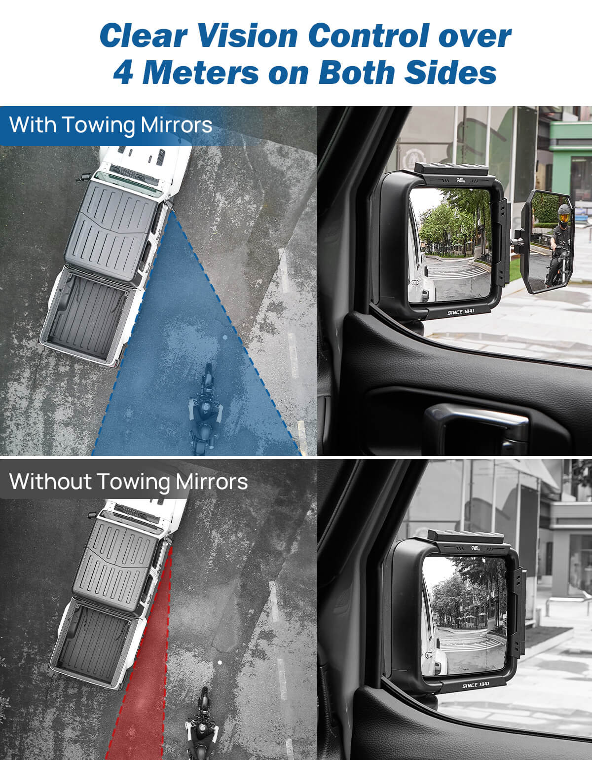 Adjustable Towing Mirror Extensions for Wrangler JL/JLU & Gladiator JT 2018–2025