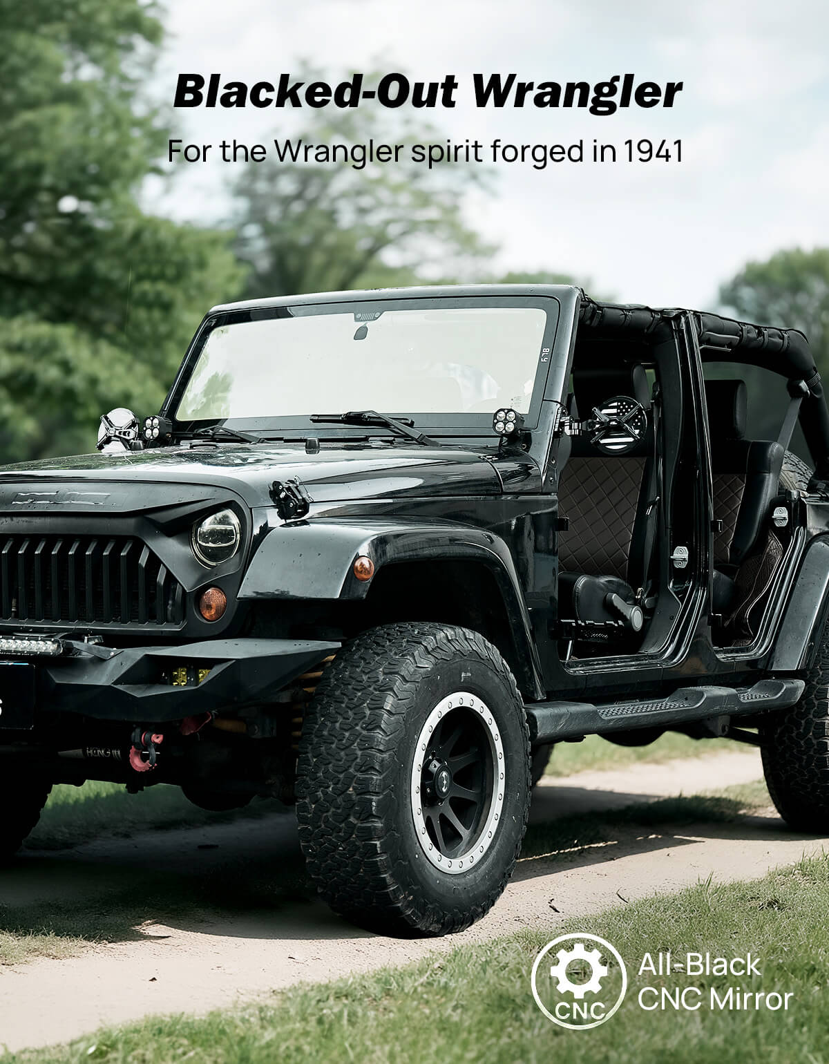 Wrangler TJ JK Door-Off Mirrors 1997-2018 Vibration-Free CNC Aluminum