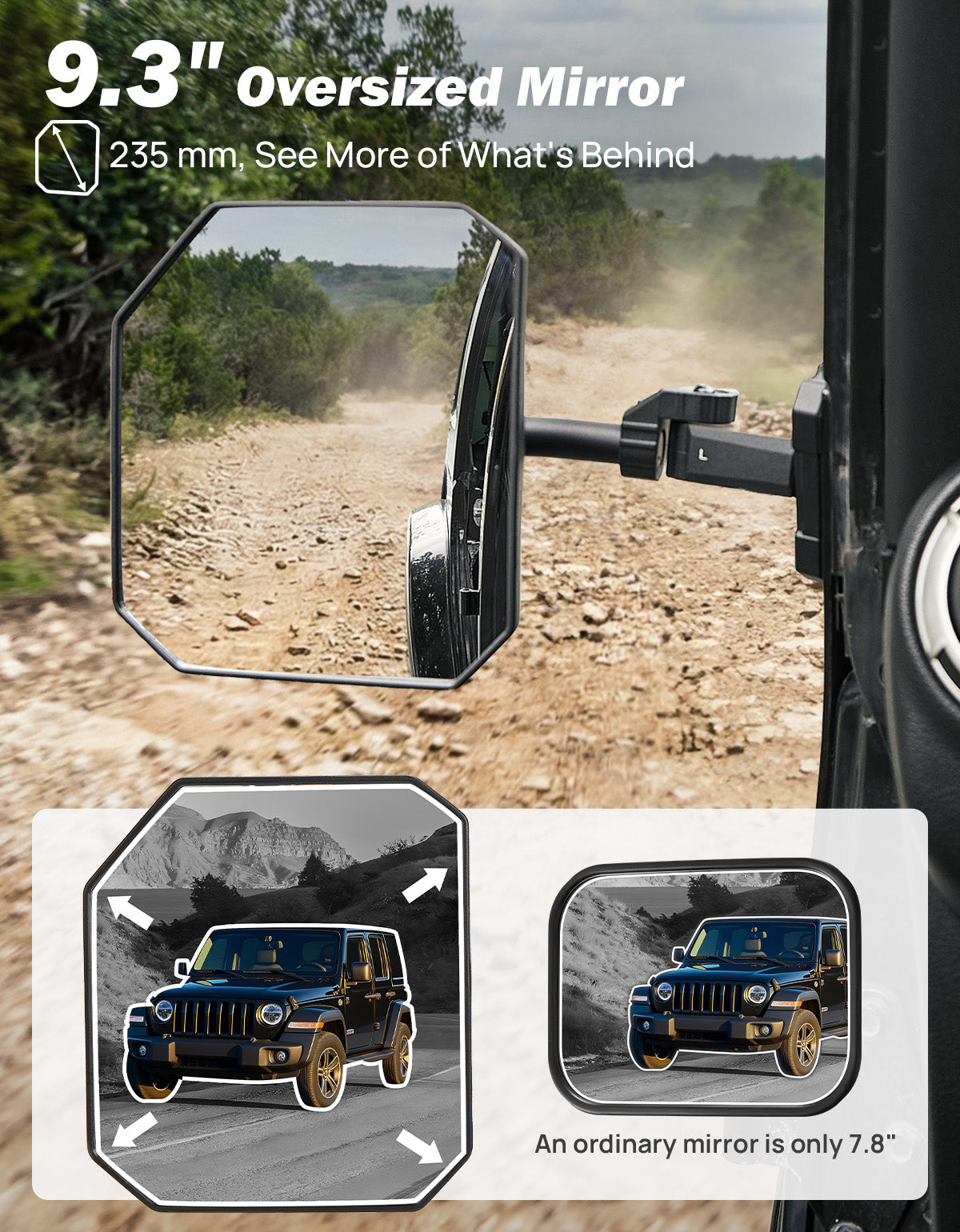 Doors Off Mirrors for Jeep Wrangler TJ & JK (1997–2018) – Anti-Shake